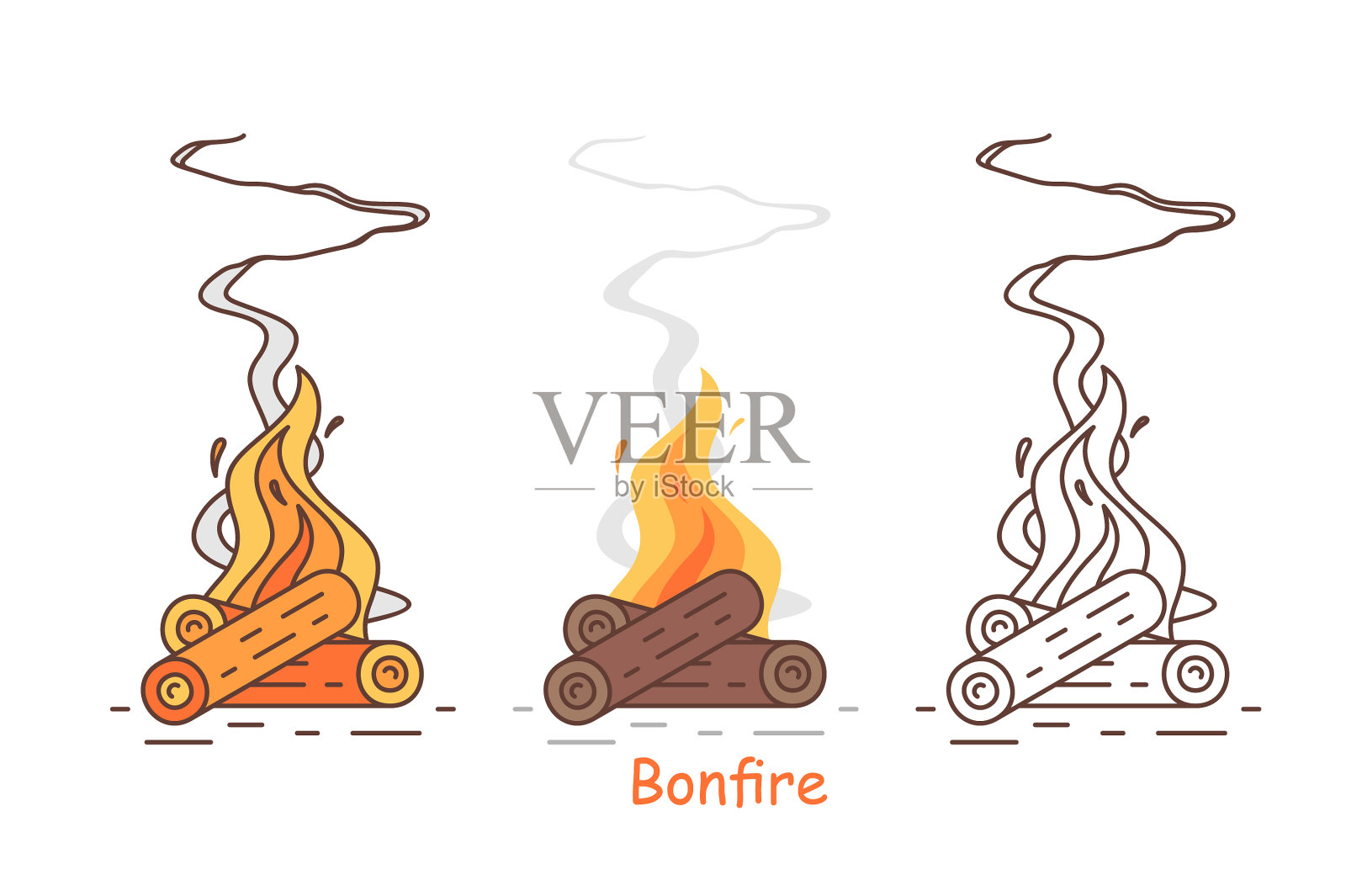 用木头点燃篝火插画图片素材