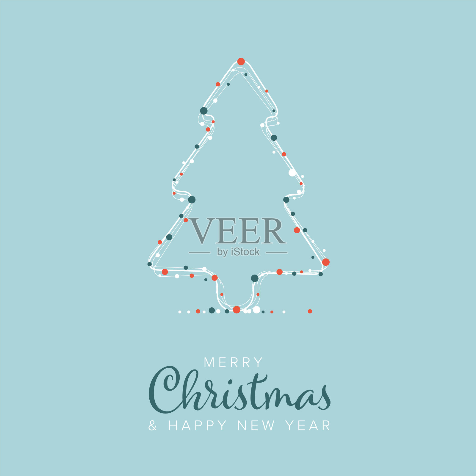 极简圣诞节传单/卡片模板与圣诞树插画图片素材