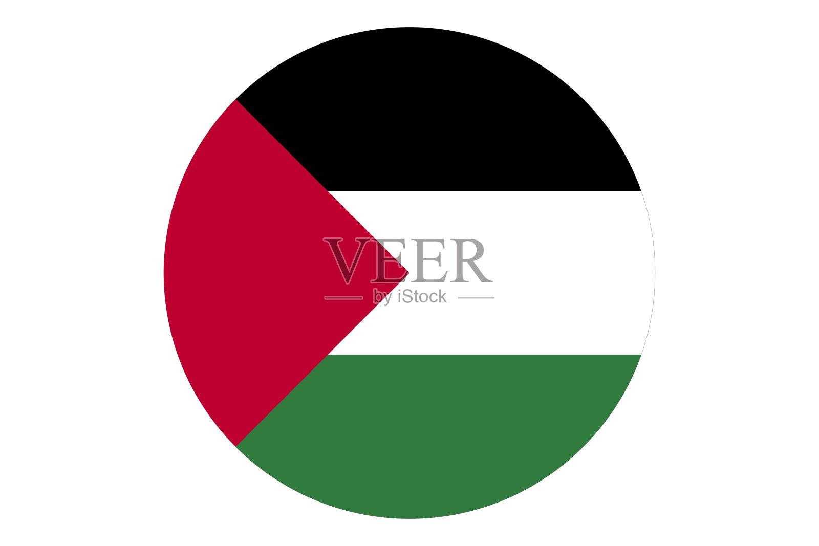 白色背景上的巴勒斯坦国的圆形旗帜向量。插画图片素材