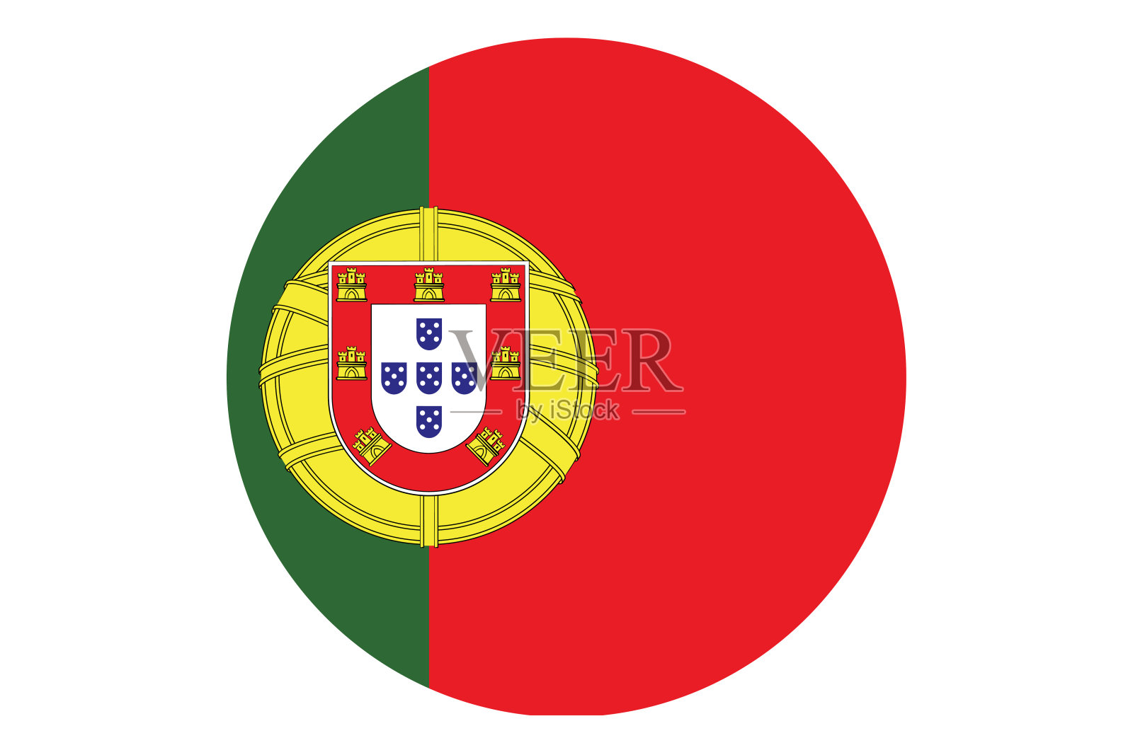 白色背景上葡萄牙的圆形旗帜向量。插画图片素材