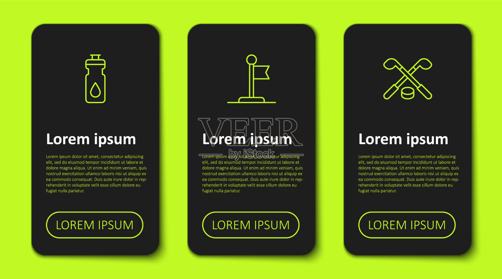 设置线健身摇旗和冰球图标素材