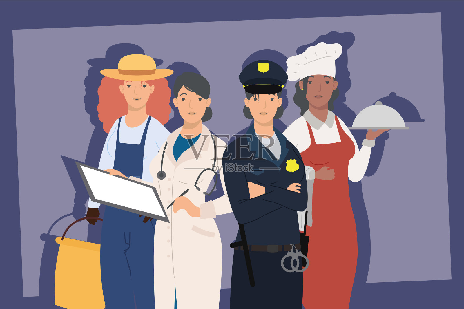 四名专业工人现场插画图片素材