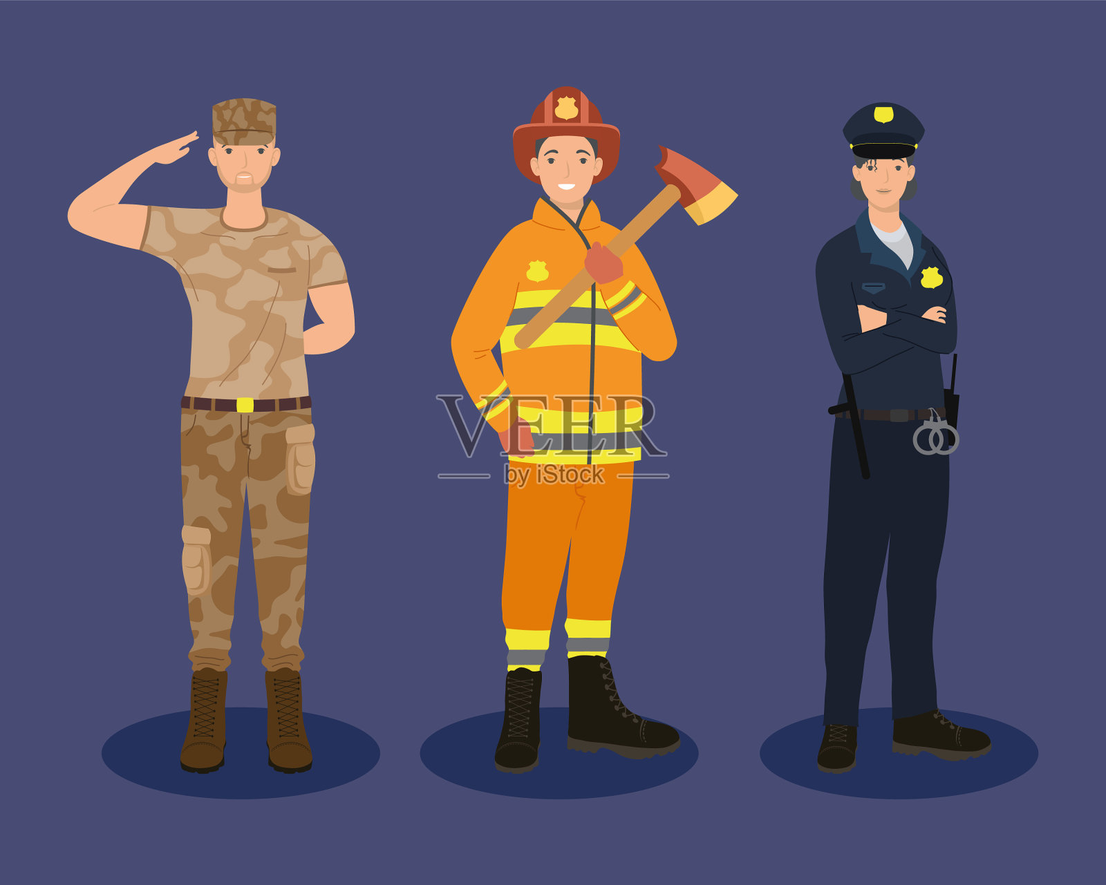 三个专业的工人插画图片素材