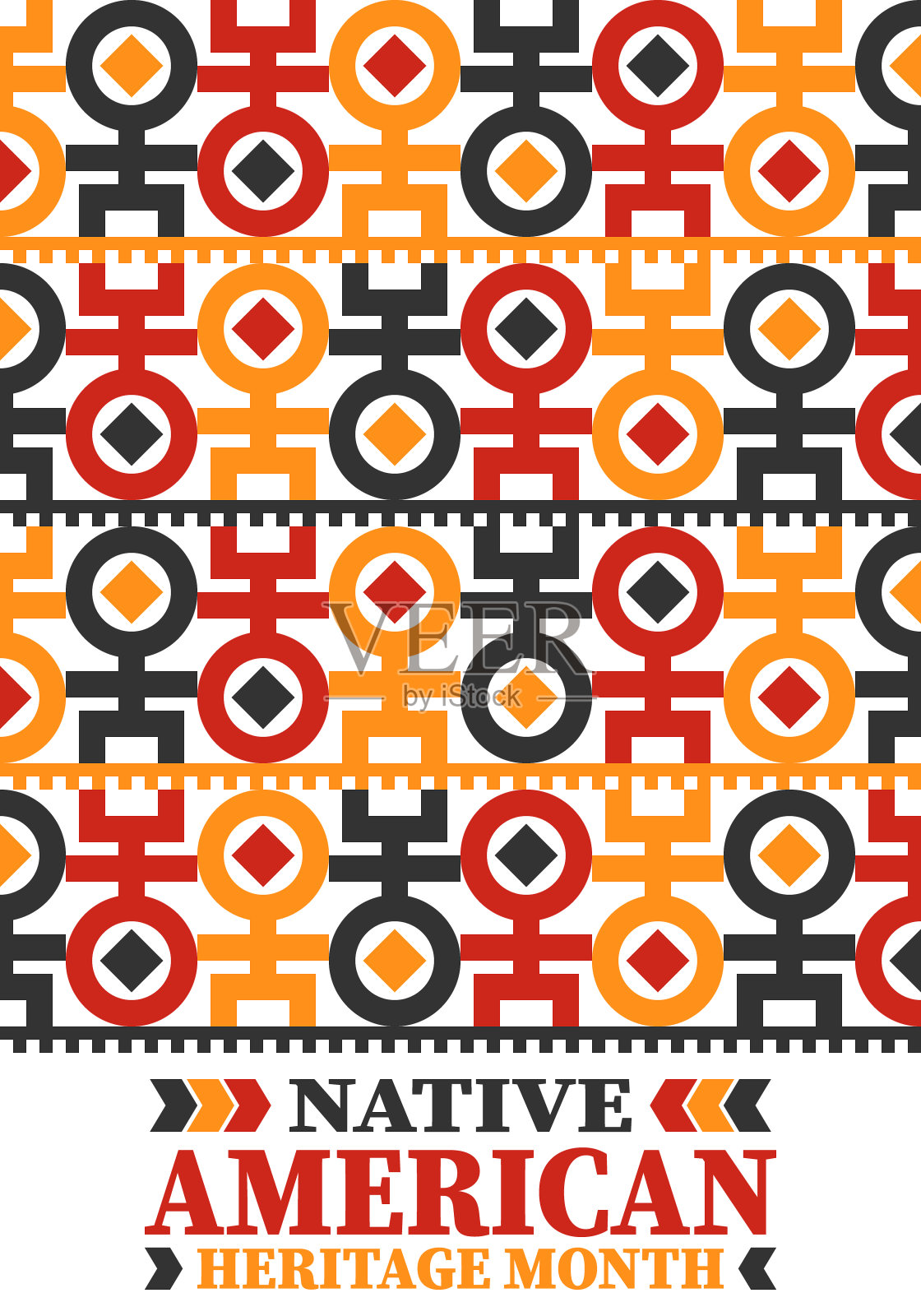 美国原住民传统月。美国印第安人的文化。在美国每年的11月庆祝。印度的传统模式。海报，卡片，横幅和背景。矢量真品点缀，民族插画插画图片素材