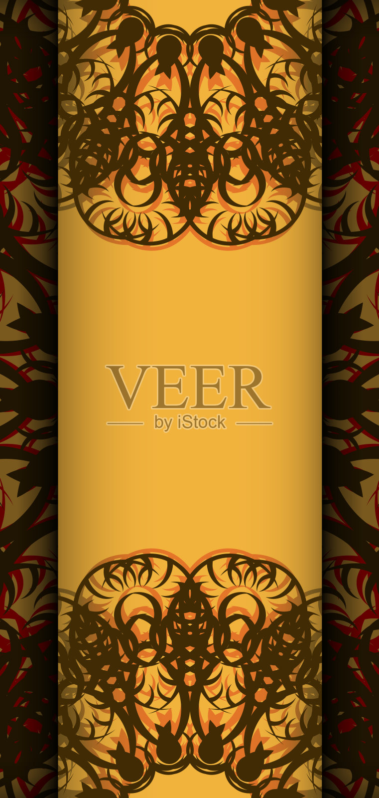 您的品牌的黄色印有棕色曼荼罗图案的宣传册。插画图片素材