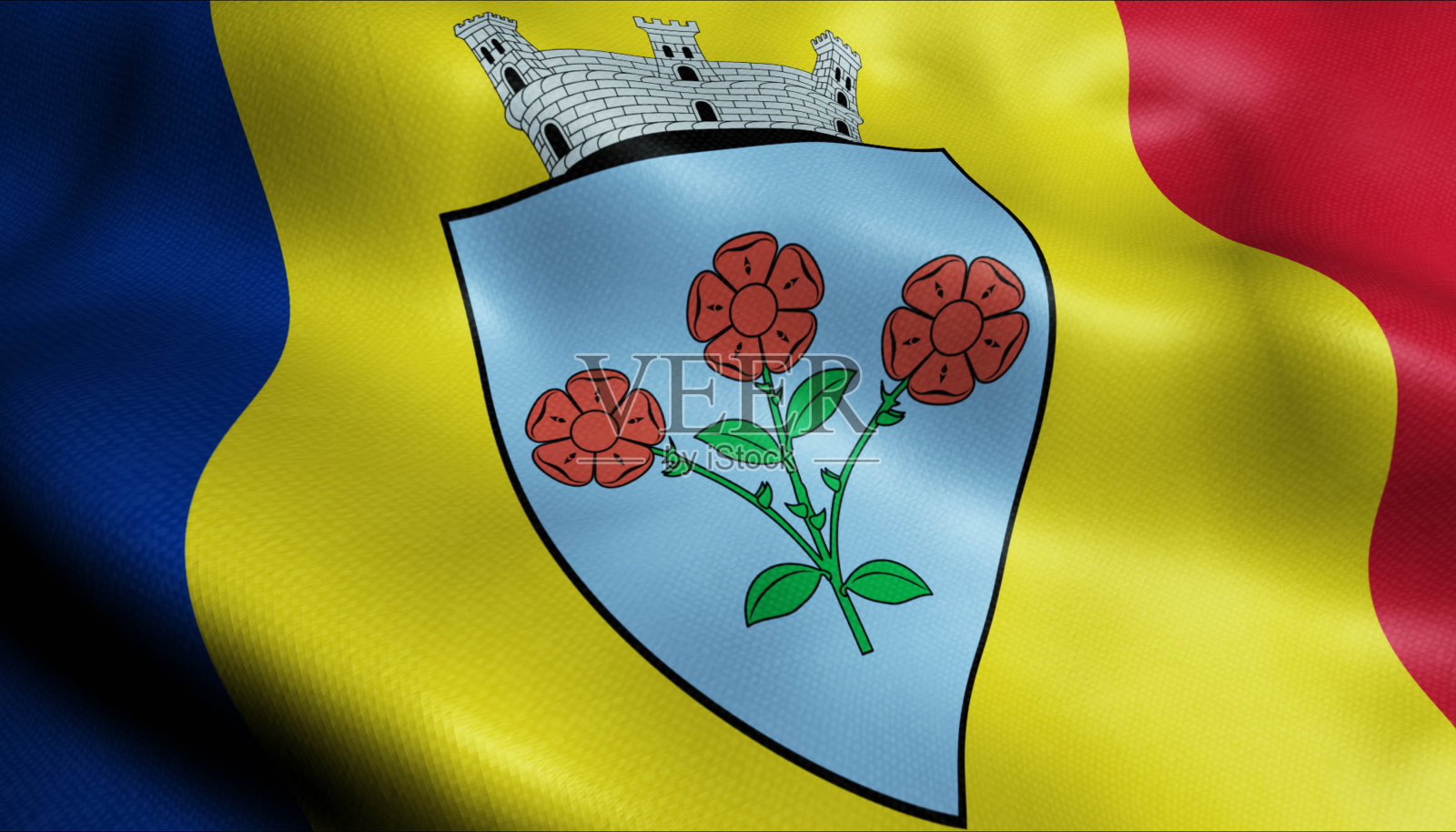 3D挥舞罗马尼亚县旗拉斯诺夫特写视图照片摄影图片