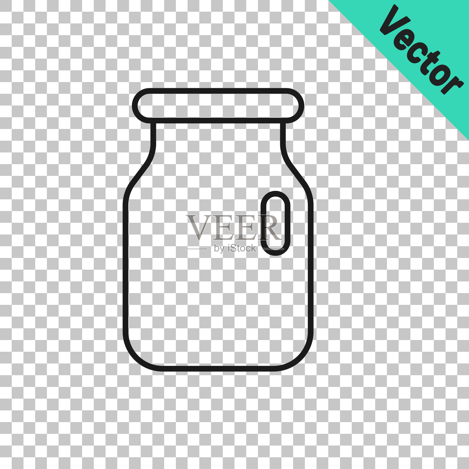 黑色线玻璃瓶与螺帽图标隔离透明背景。向量插画图片素材
