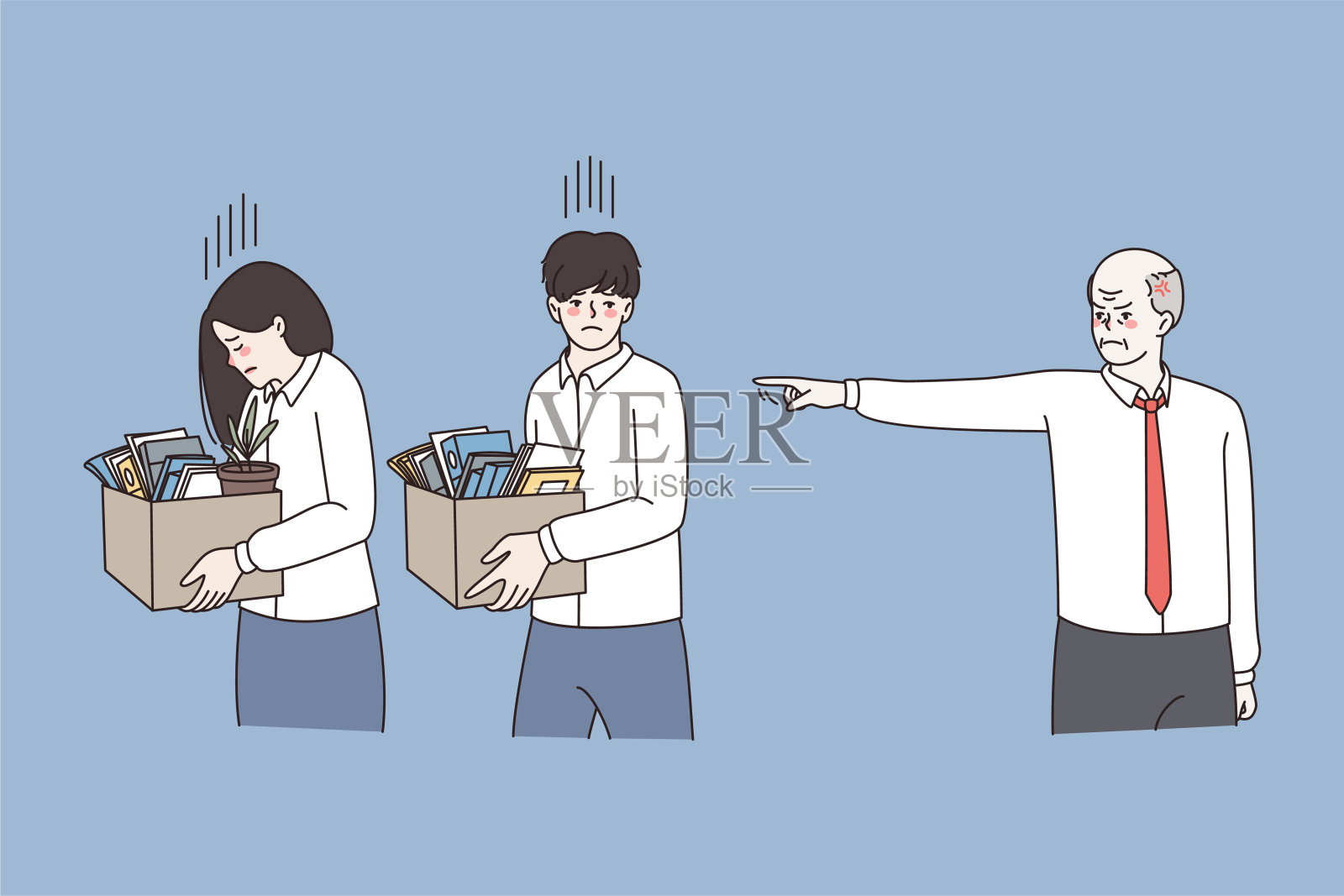 愤怒的老板解雇了办公室里的员工插画图片素材