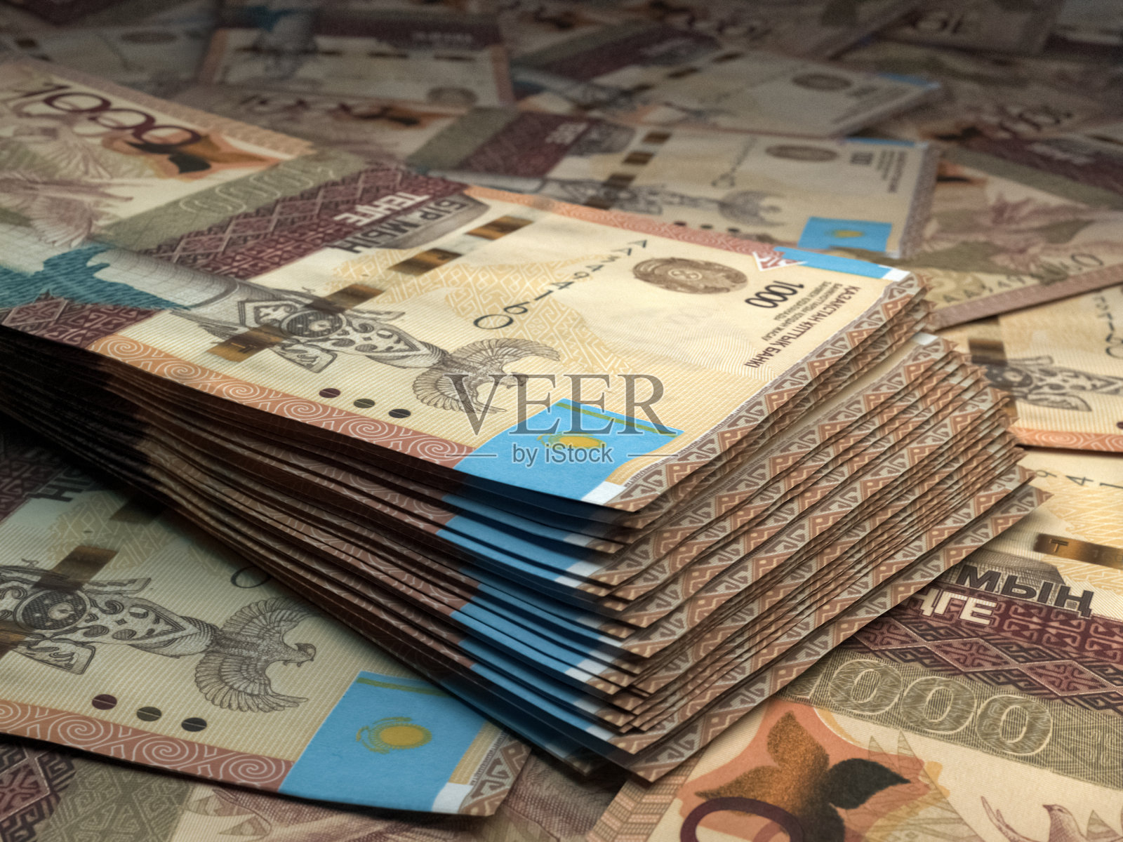 哈萨克斯坦钞票。Kazakhstanitenge账单。1000坚戈KZT。商业、金融背景。照片摄影图片