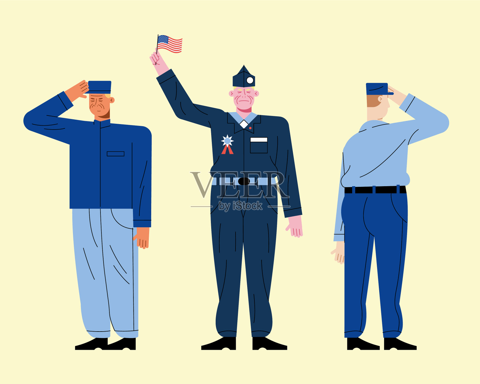 三个老兵字符插画图片素材