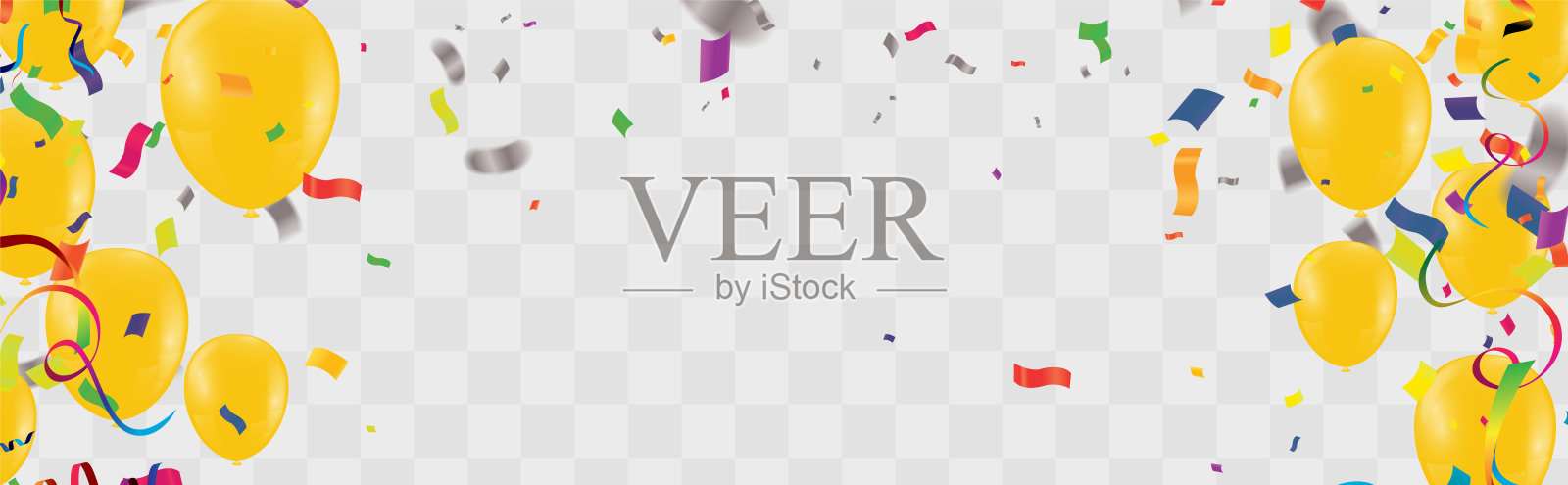 创意儿童卡片与气球金色装饰和纹理。有上下边框的水平横幅插画图片素材