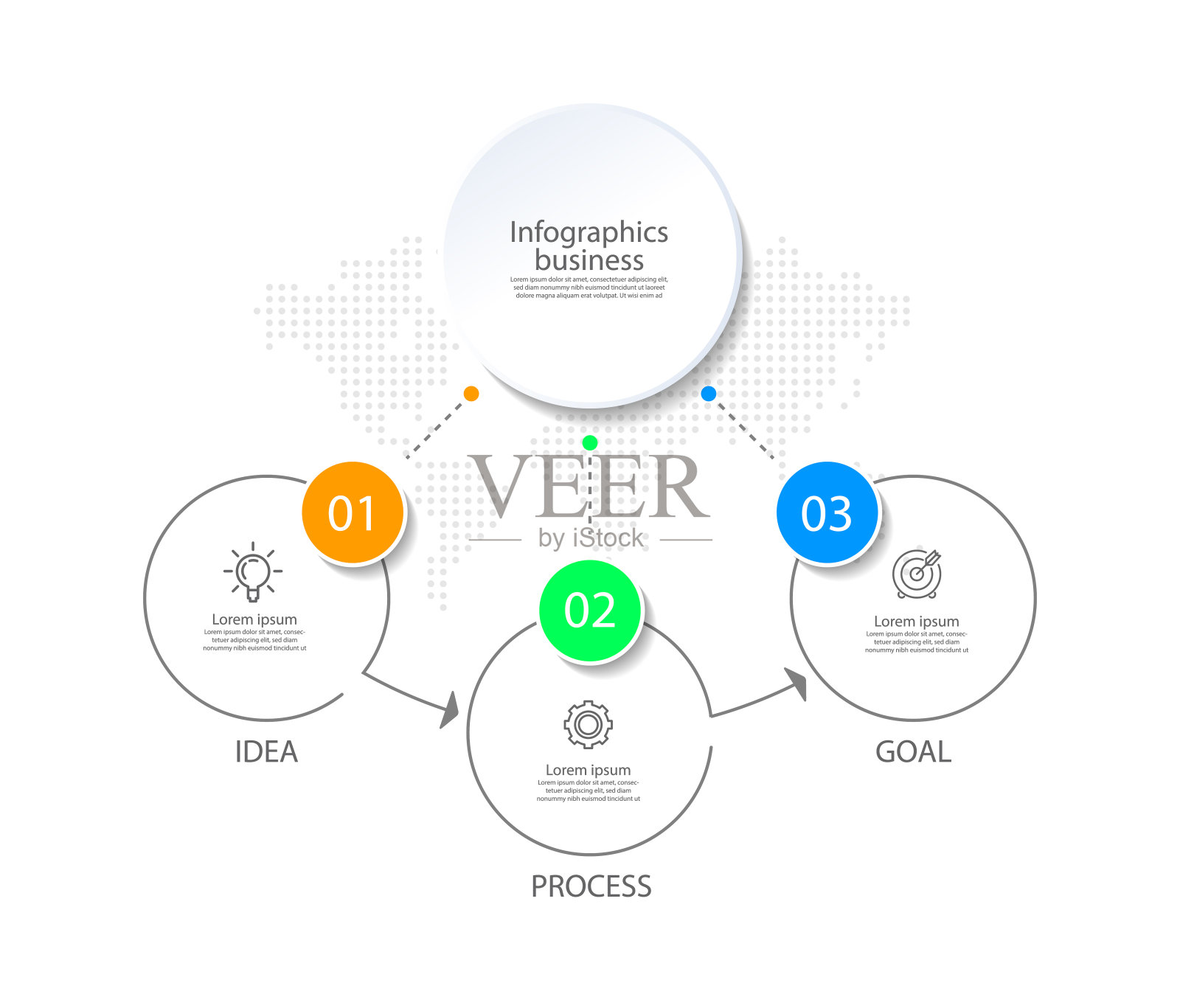 展示业务信息图圈用3个步骤丰富多彩插画图片素材