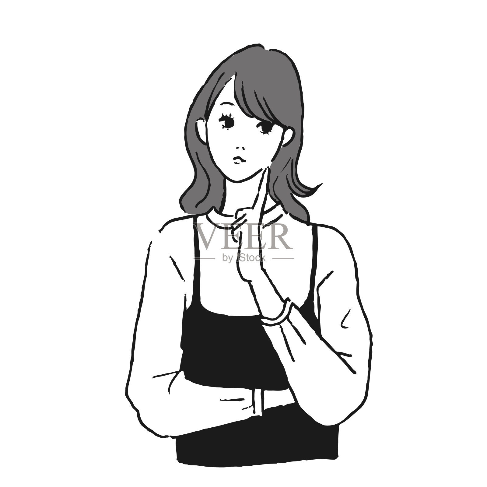 矢量插图的女人思考。插画图片素材