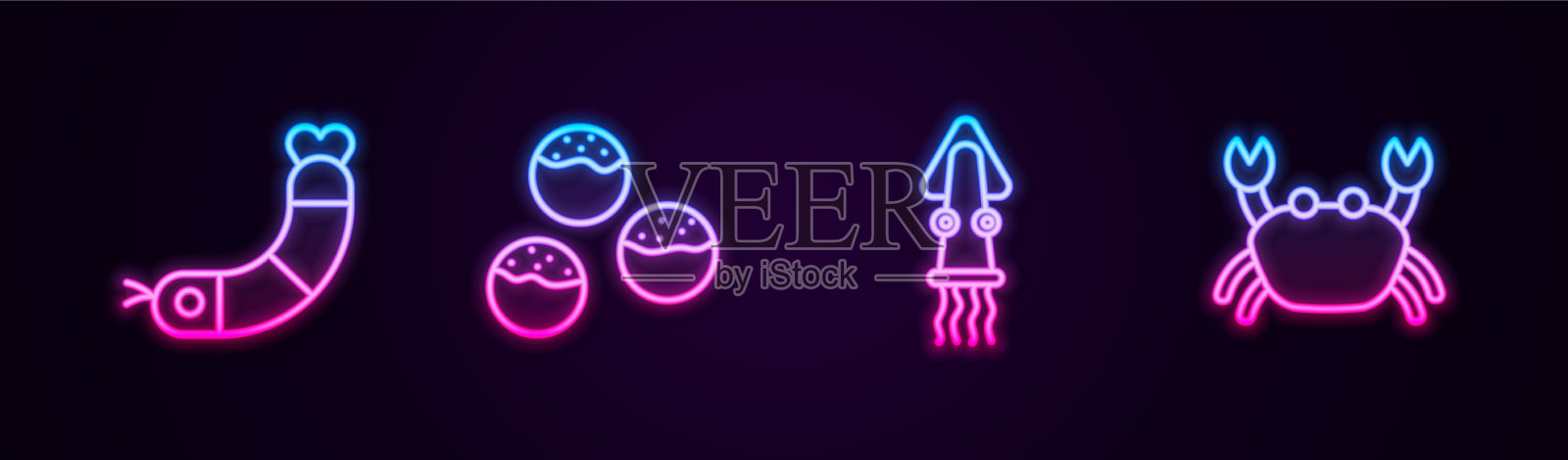 摆线虾、章鱼烧、章鱼和螃蟹插画图片素材