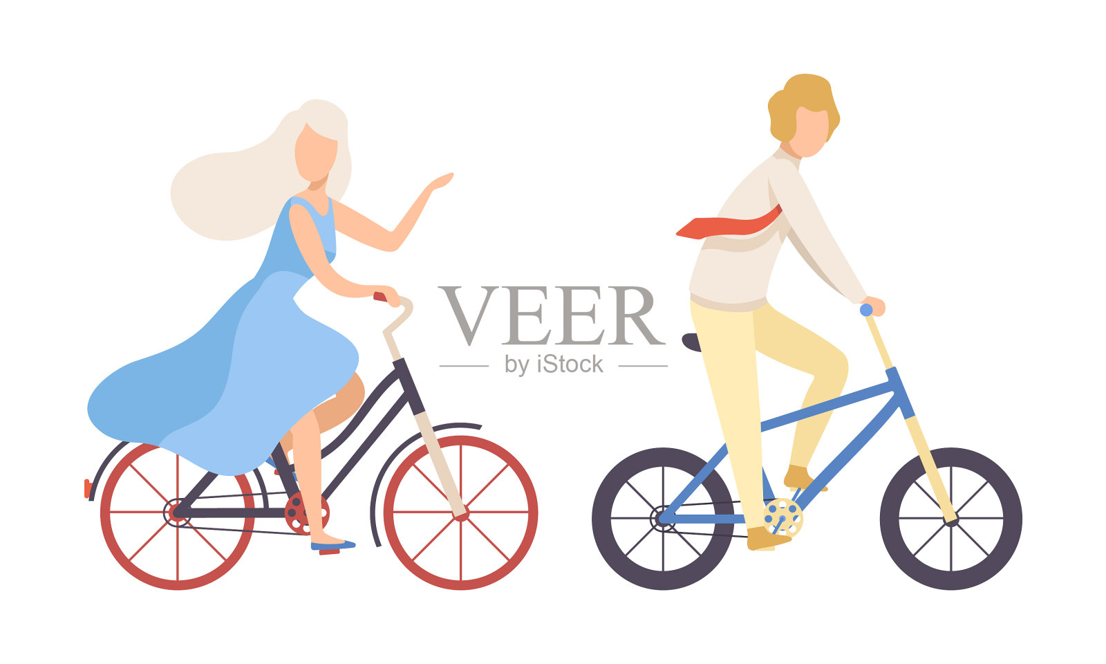 年轻男女骑自行车组插画图片素材