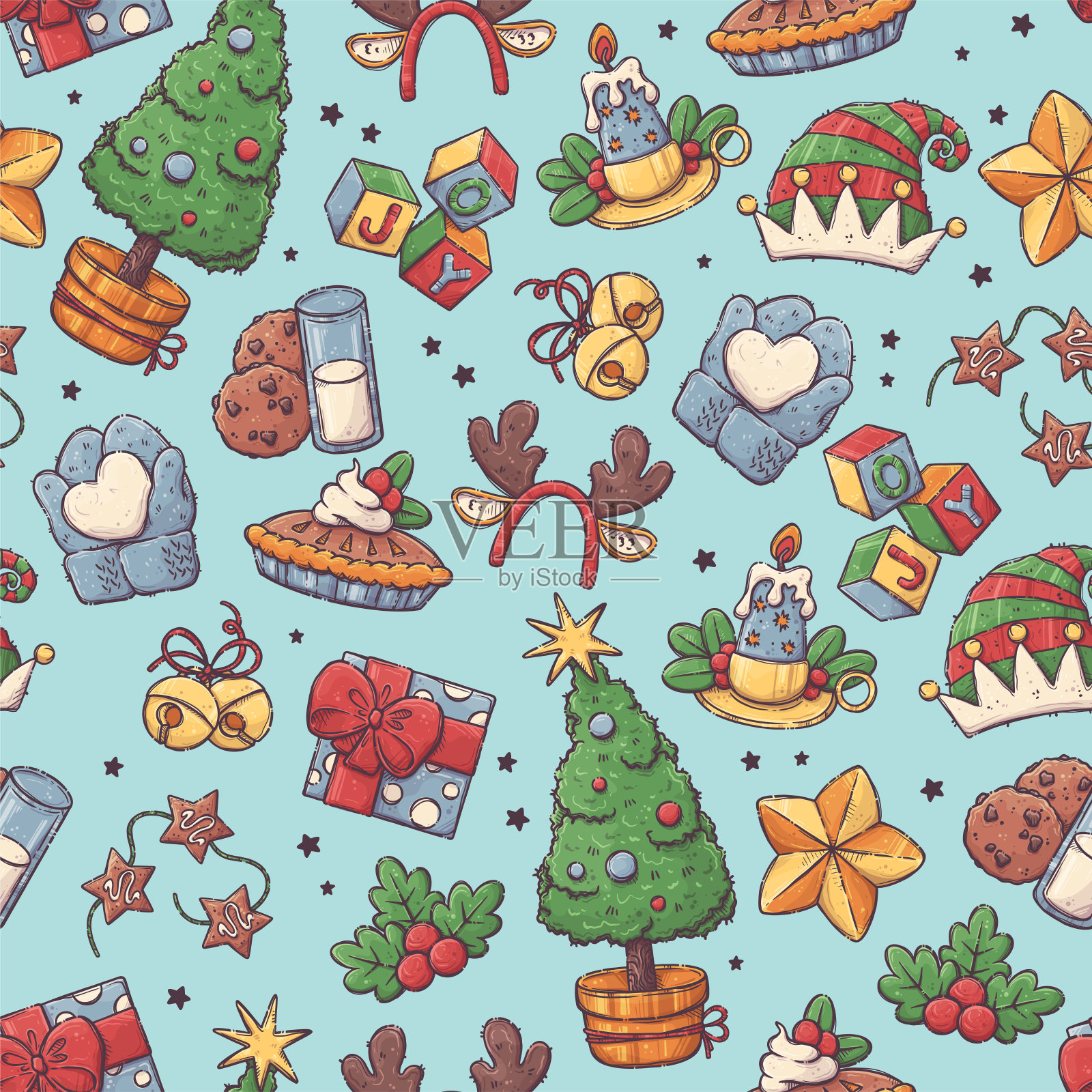 手绘圣诞节无缝模式向量插画图片素材