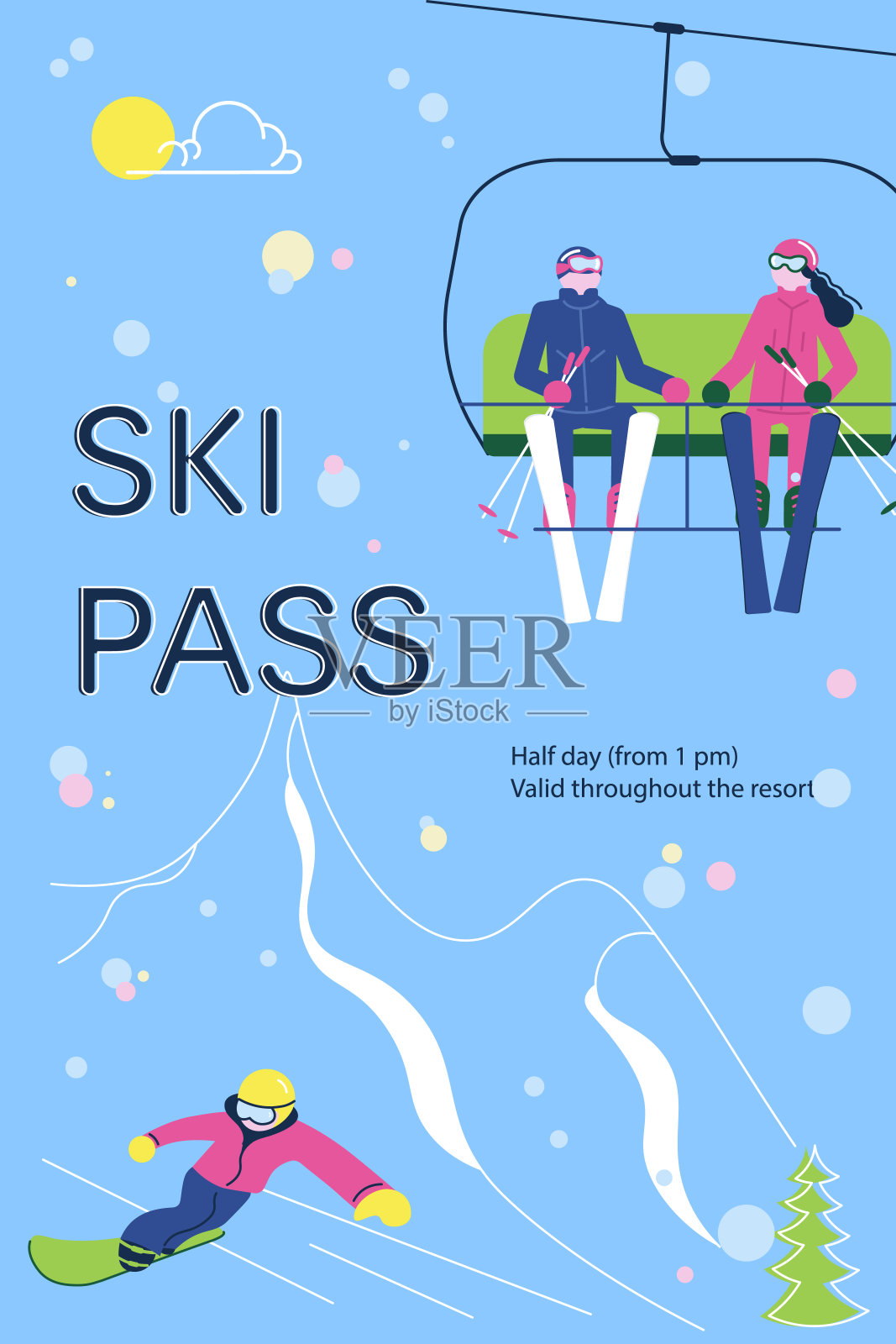 滑雪通道的横幅上有人们放松和滑雪运动设计模板素材