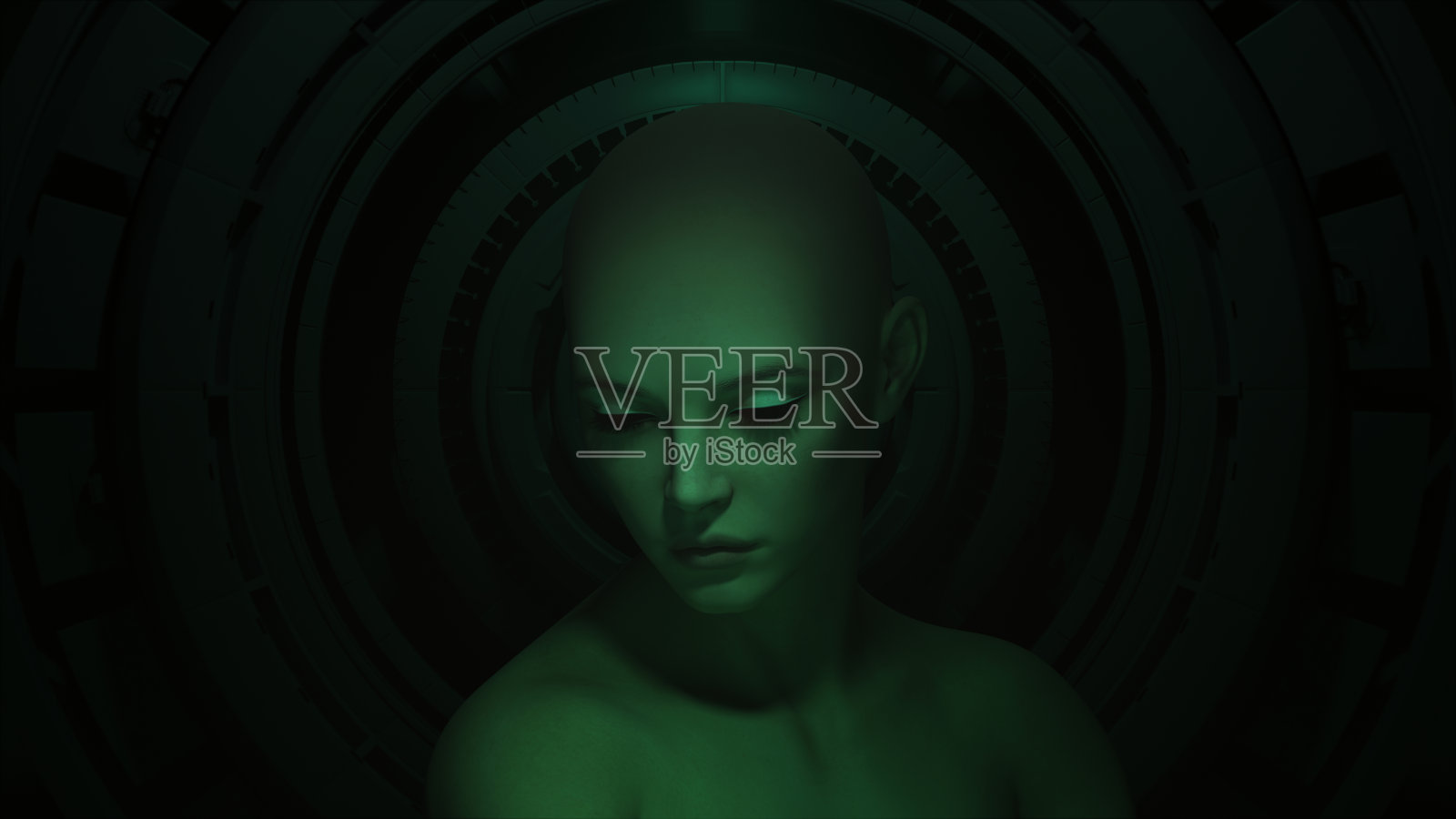 未来女性女性人形机器人机器人绿色屏幕辉光科幻万圣节CG角色照片摄影图片