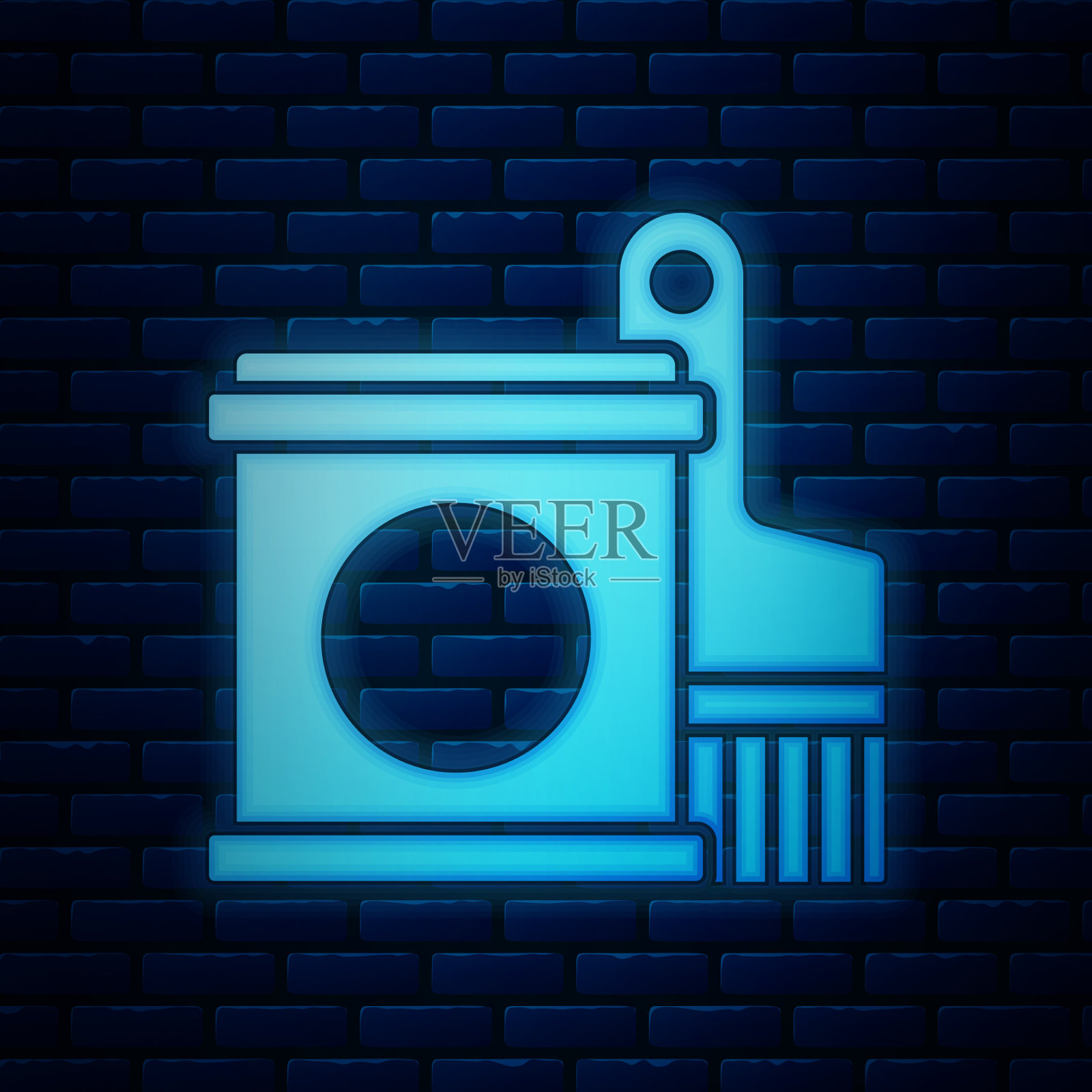 发光的霓虹灯油漆桶和画笔图标隔离插画图片素材