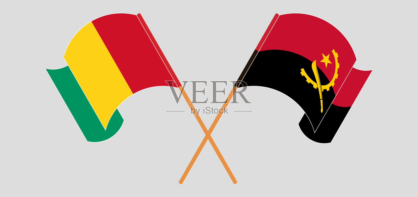 交叉并挥舞着几内亚和安哥拉的国旗设计元素图片