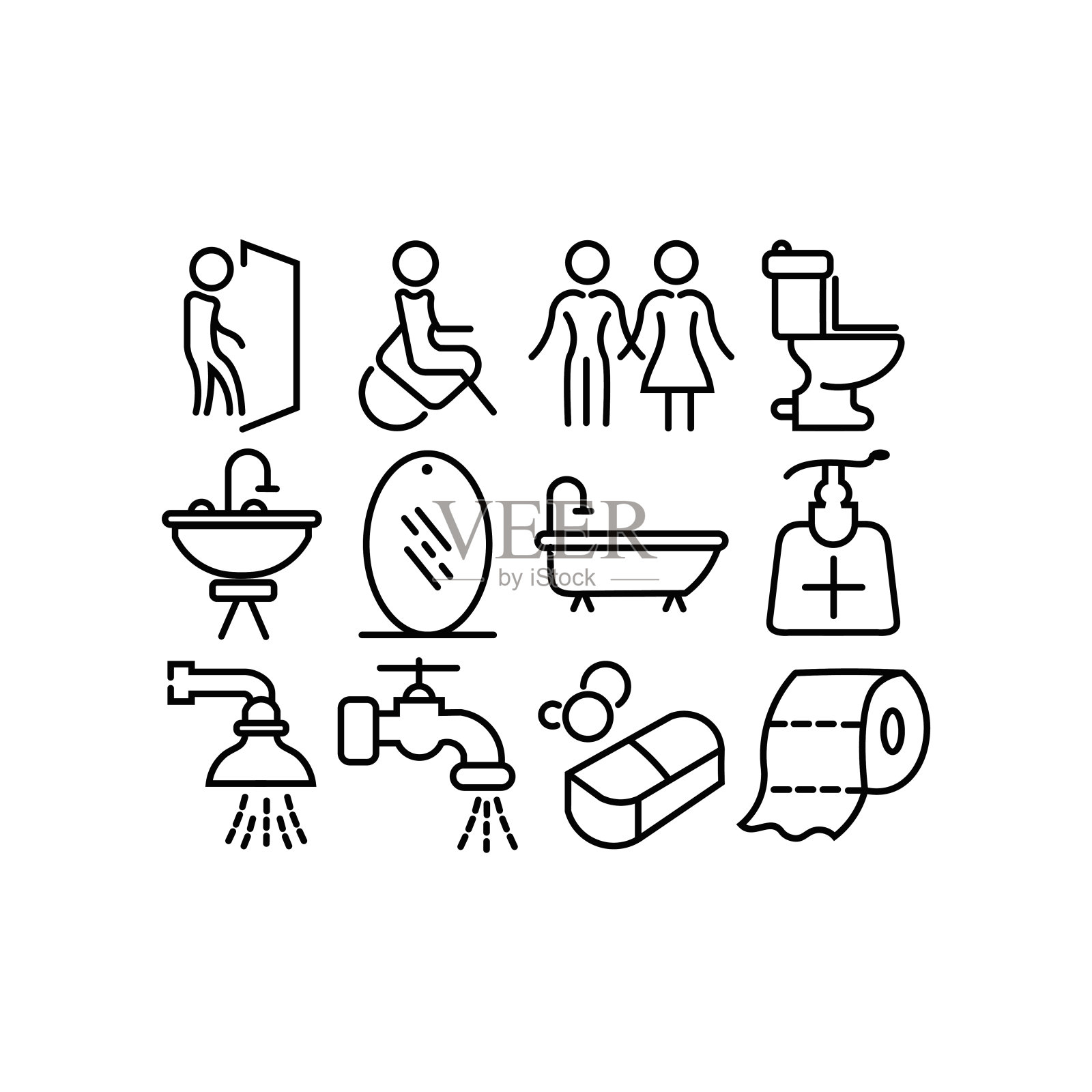 浴室轮廓图标集图标素材