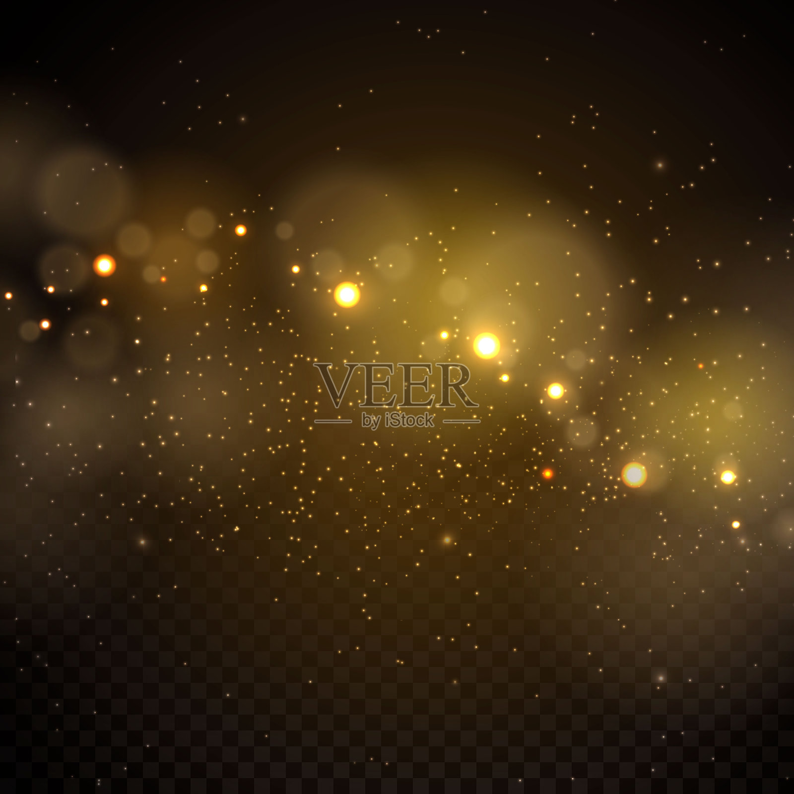 圣诞节特别设计的闪光粉。尘土飞扬的黄金。晶莹的仙尘粒子，光芒四射。神奇的概念。发光的圣诞灰尘。抽象背景与散景效果。PNG。插画图片素材