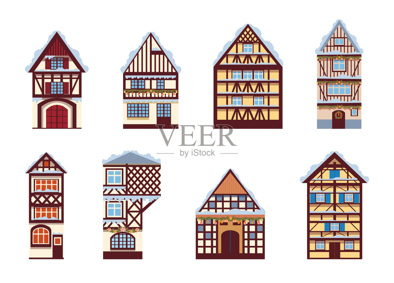 一套德国房子。插画图片素材