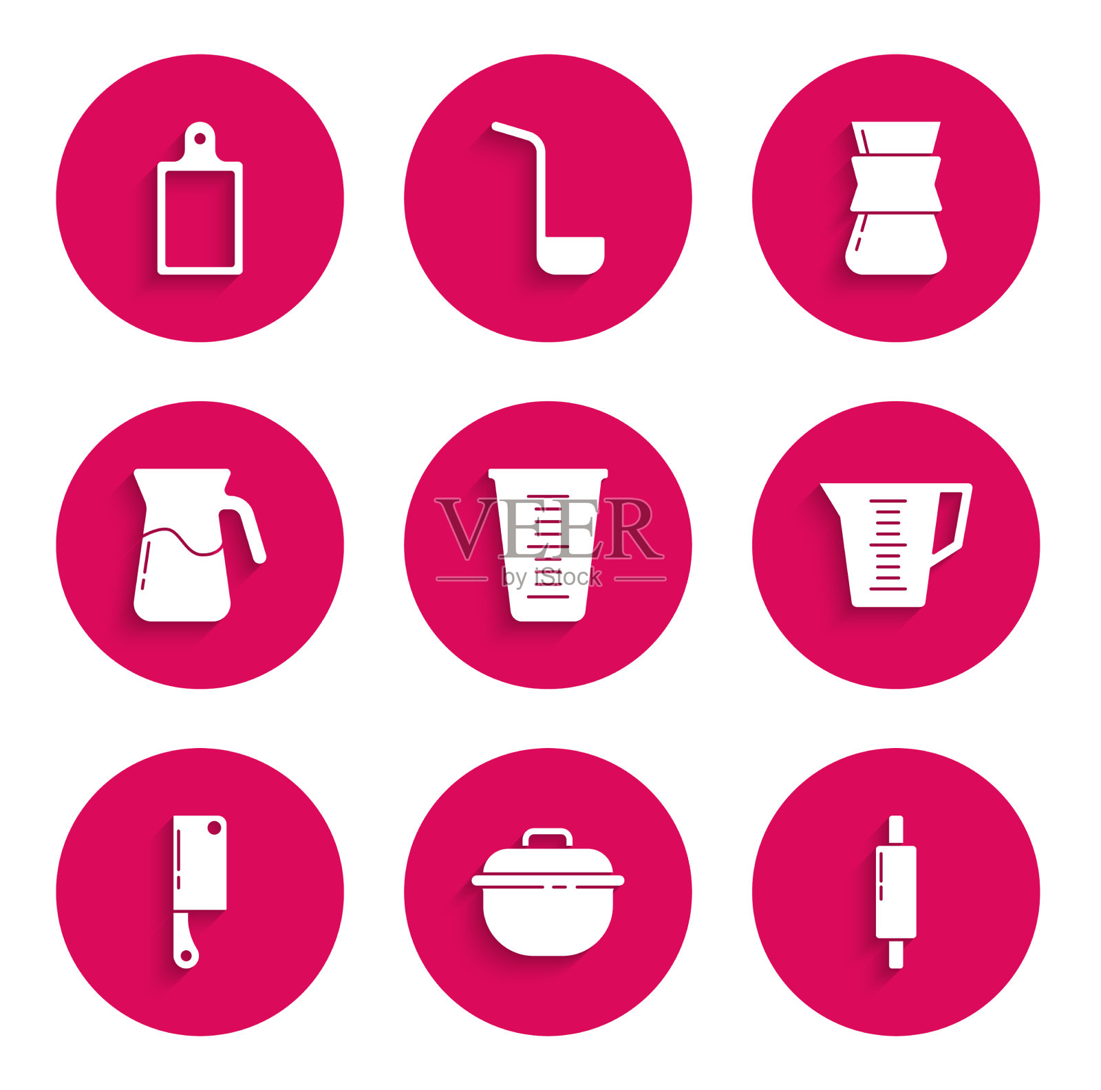 设置量杯煮肉锅擀面杖图标素材