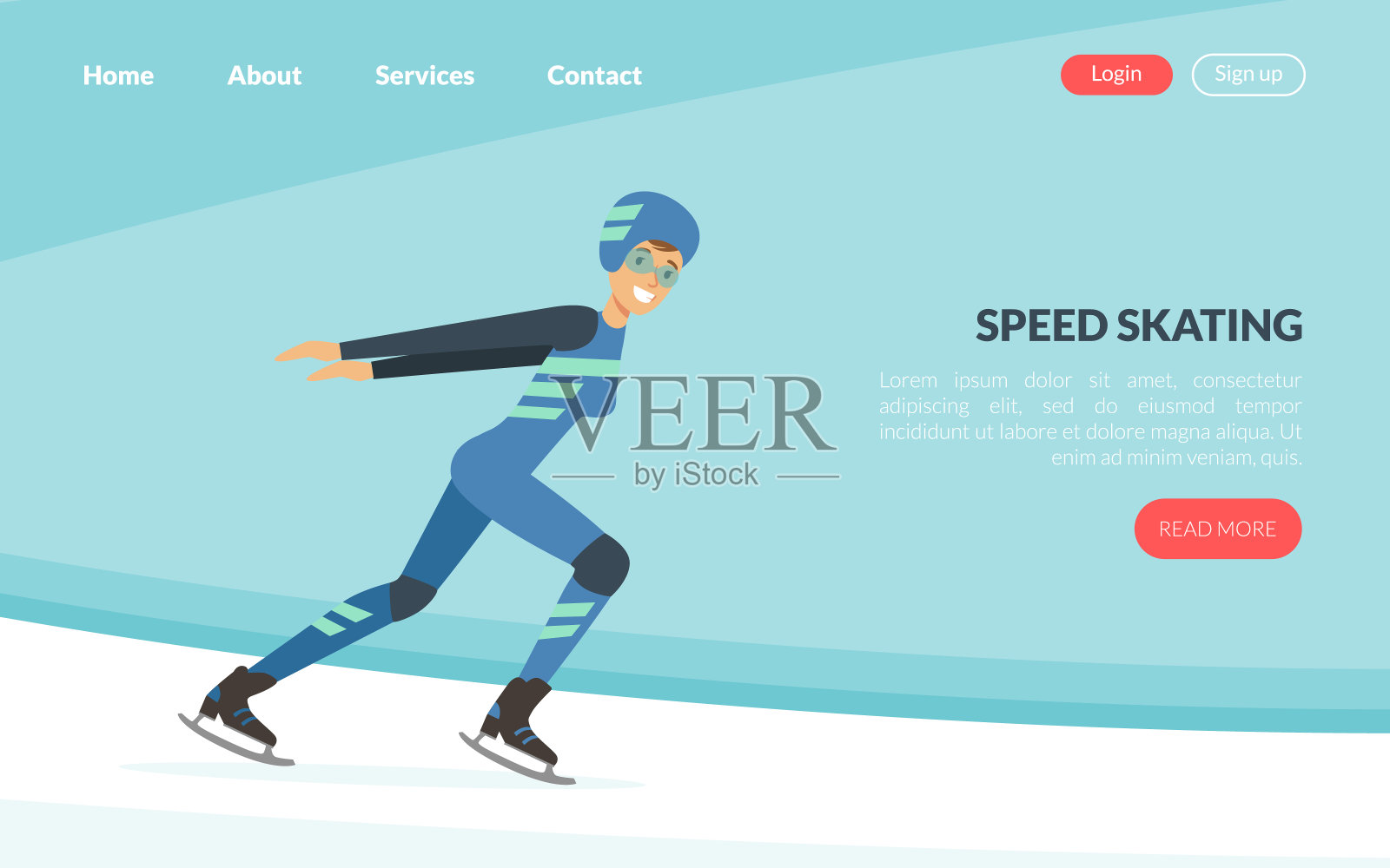 运动与女子速度或花样滑冰在冰矢量着陆页模板插画图片素材
