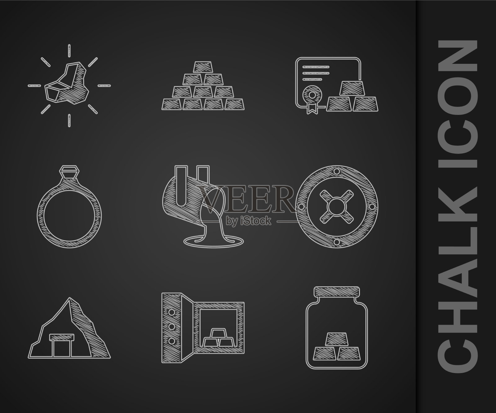 设置熔化的黄金与金条浇筑安全图标素材