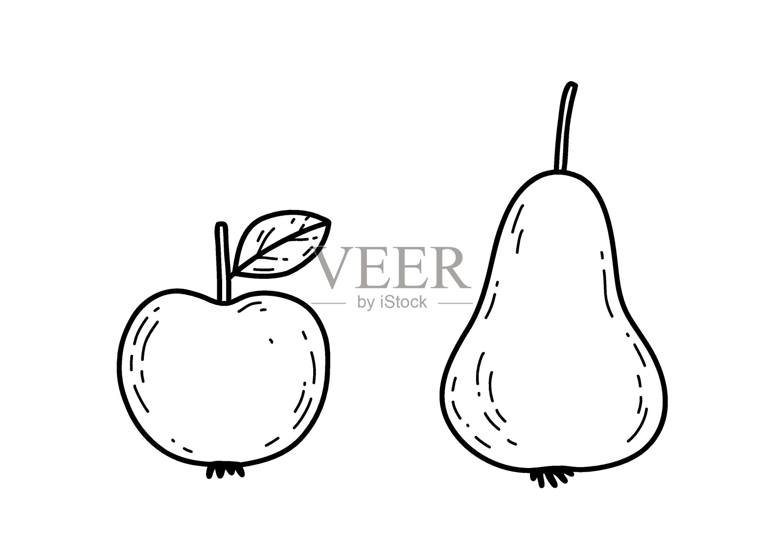 矢量插图与可爱的苹果和梨。涂鸦的水果。插画图片素材