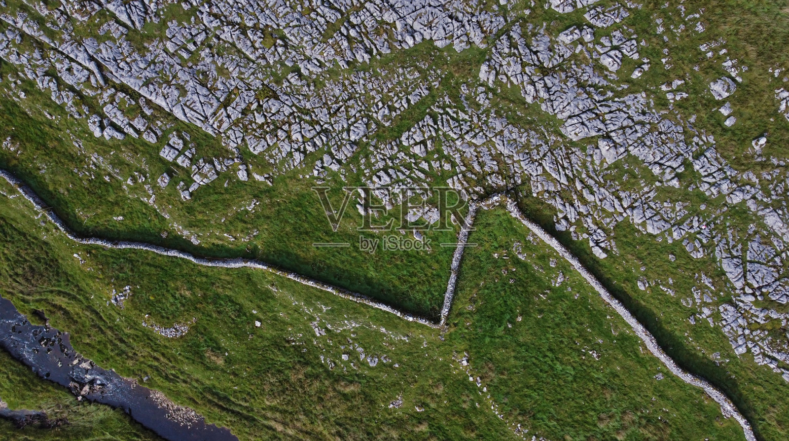 鸟瞰石灰石路面与干燥的石墙，贝克蒙德，克雷文，约克郡山谷国家公园，北约克郡，英国，英格兰照片摄影图片