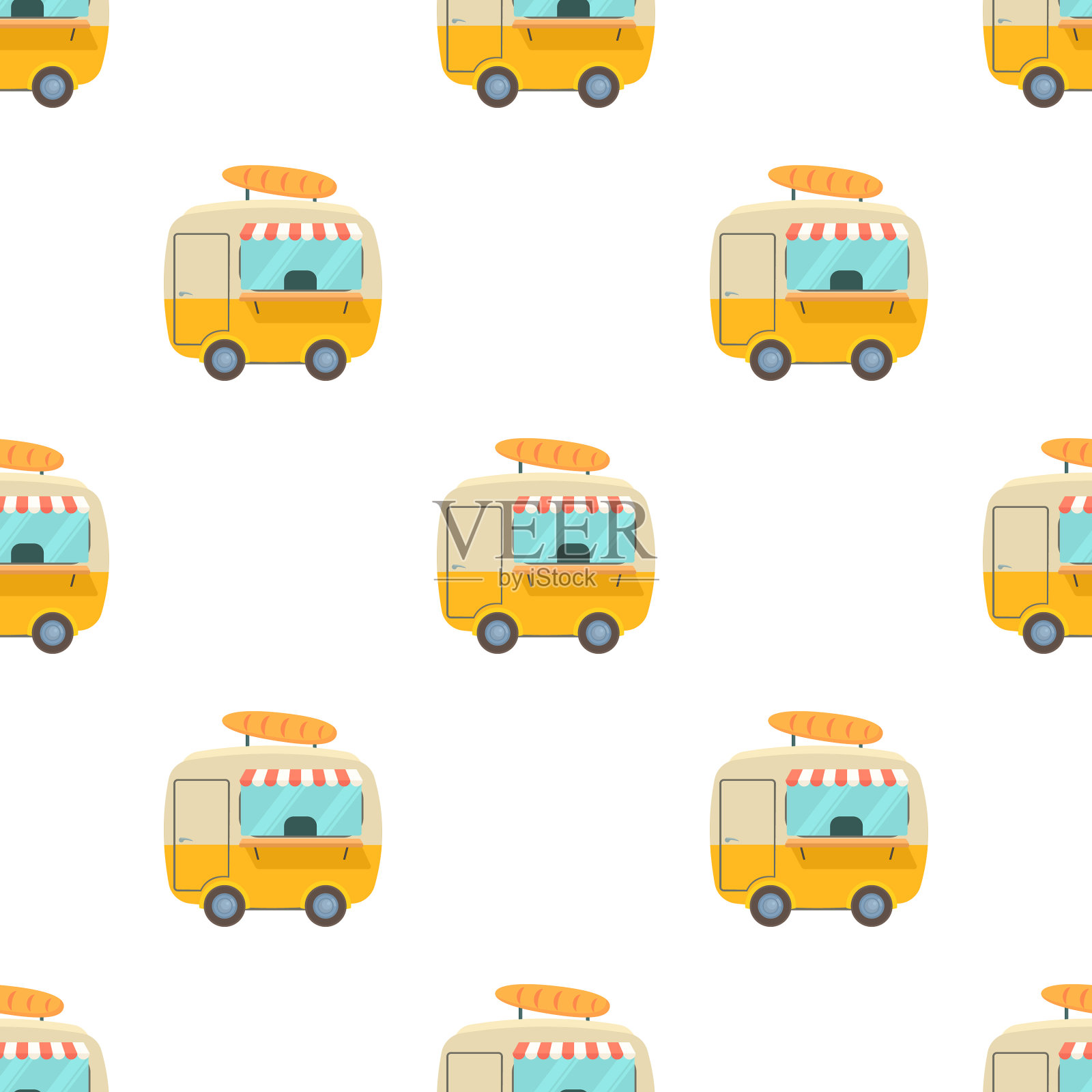 快餐拖车与面包图案无缝插画图片素材