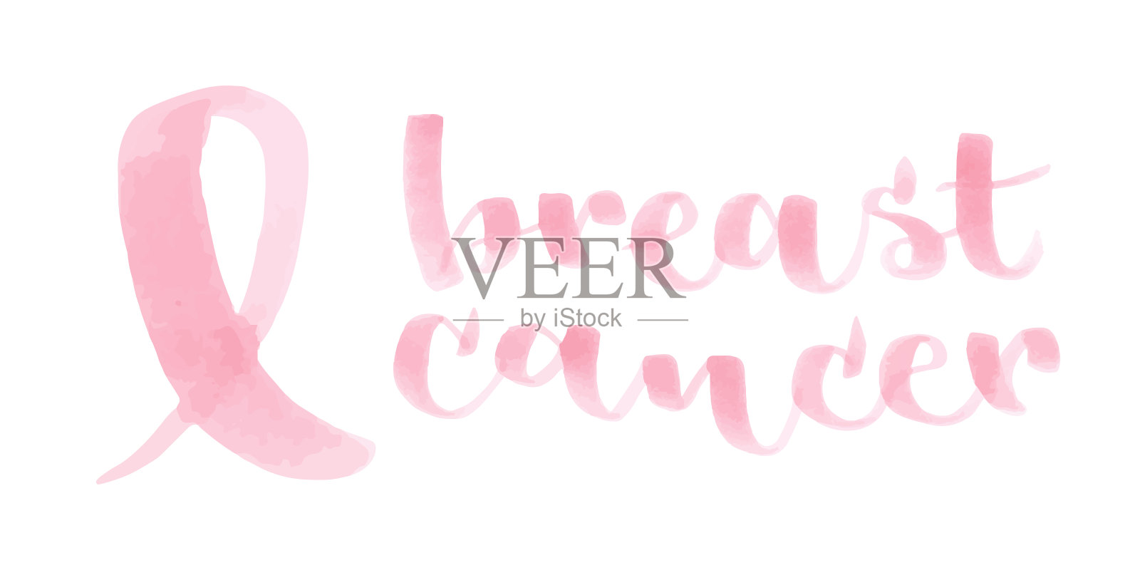 乳癌刷字。粉色记号笔手绘。水平组合。矢量插图，平面设计插画图片素材