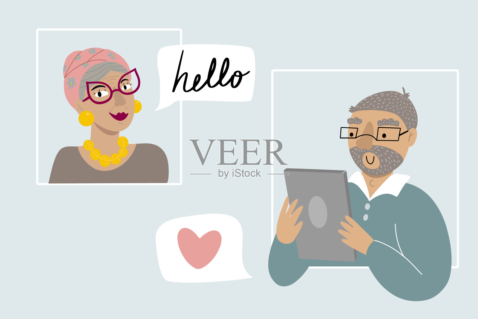 老年人通过视频通话插画图片素材