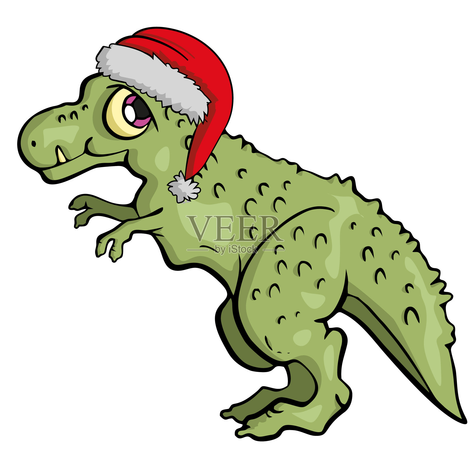 恐龙在圣诞老人的帽子孤立的插图插画图片素材