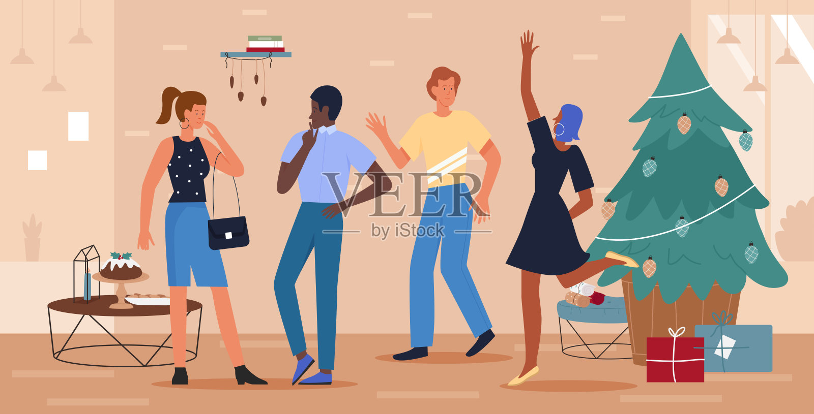 新年快乐，圣诞家庭聚会庆祝插画图片素材