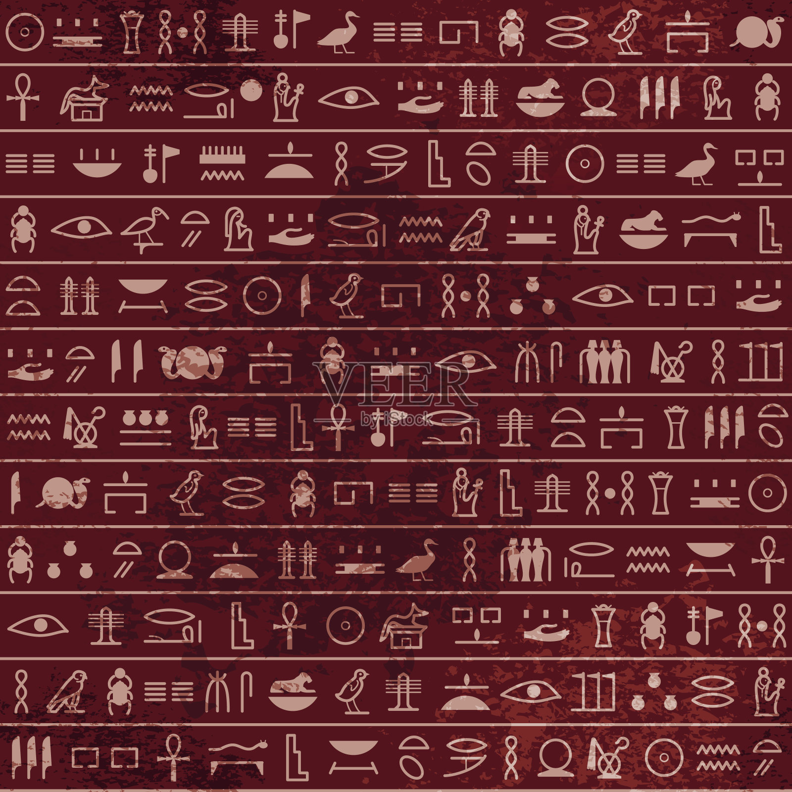 象形文字图案古埃及无缝纸莎草。古埃及的历史向量。古老的垃圾手稿，上面有法老和上帝的符号，手稿。插画图片素材