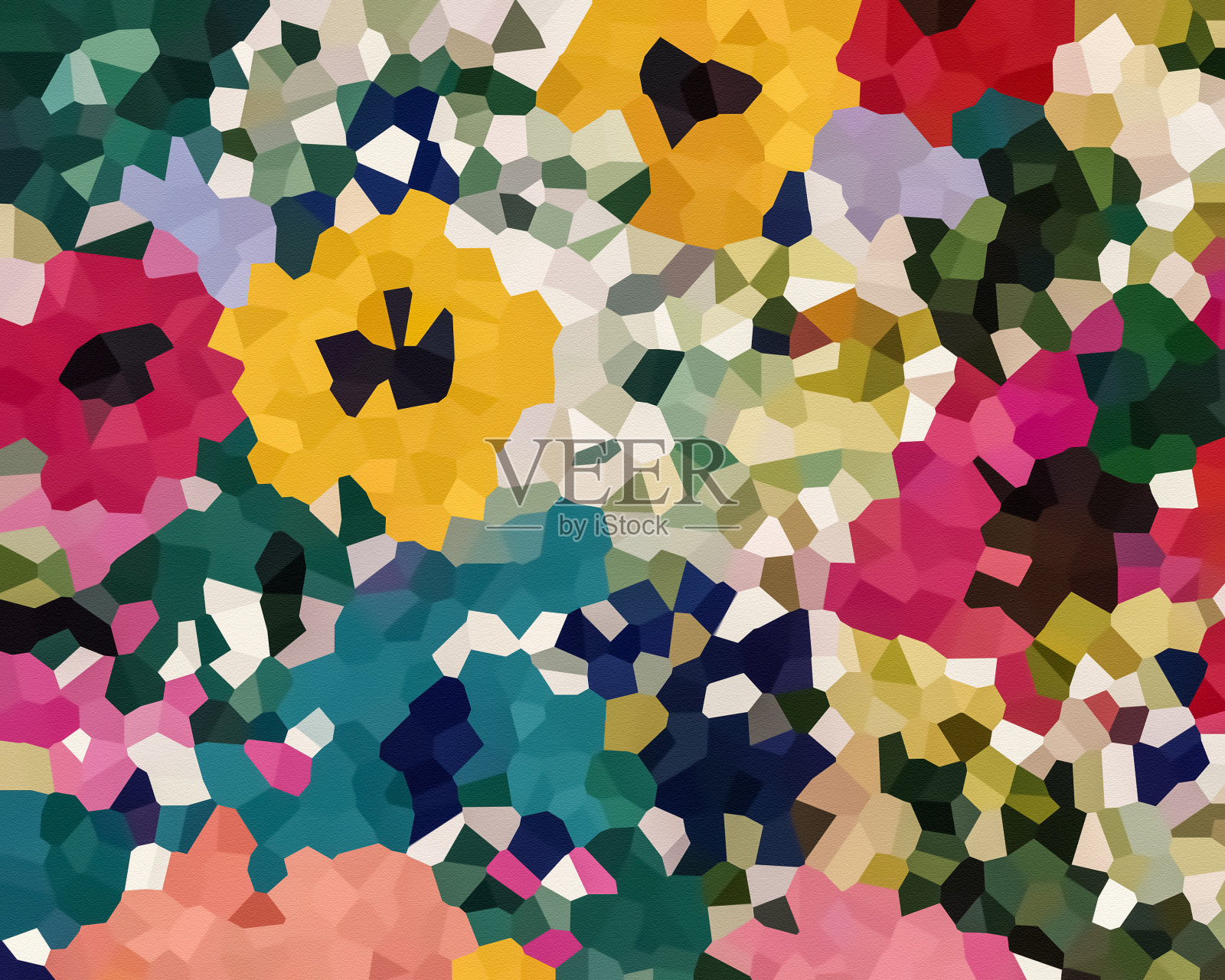 拼接的花插画图片素材