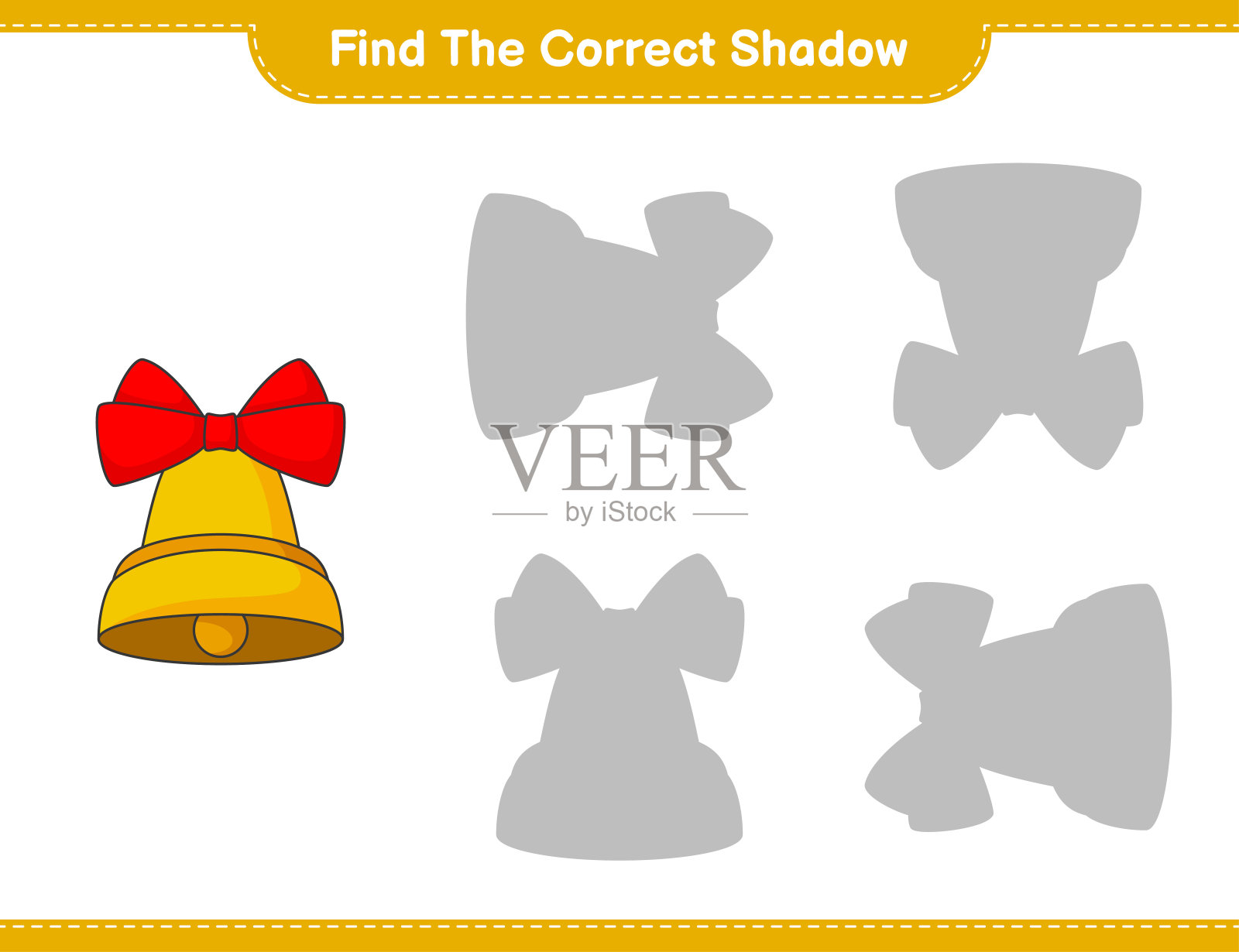 找到正确的阴影。找到并匹配正确的圣诞钟声影子。教育儿童游戏，可打印的工作表，矢量插图设计元素图片