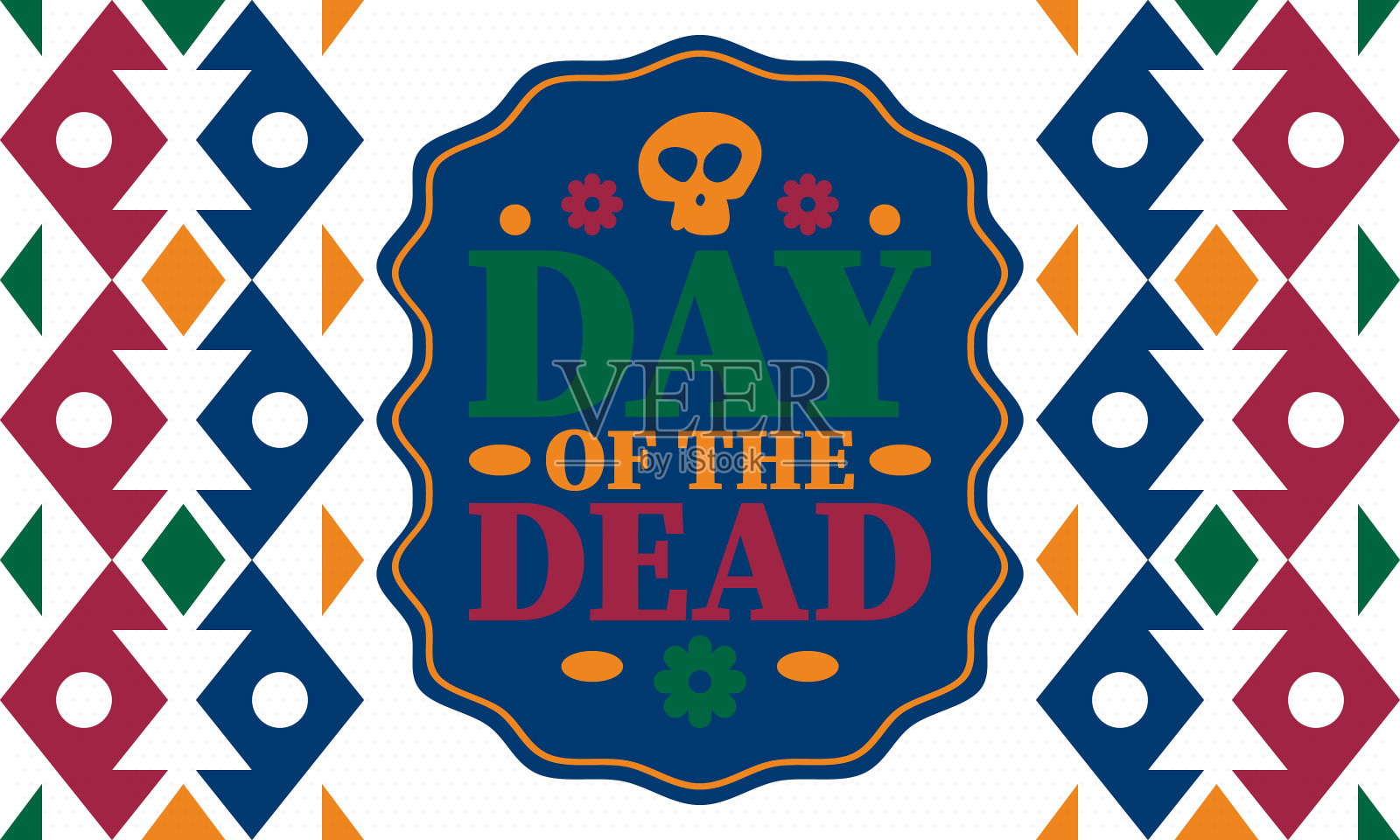 11月的亡灵节。祭日为纪念死者而设立的节日每年在墨西哥和其他拉丁美洲国家庆祝。墨西哥和西班牙传统图案和纹理与头骨。向量的海报设计模板素材
