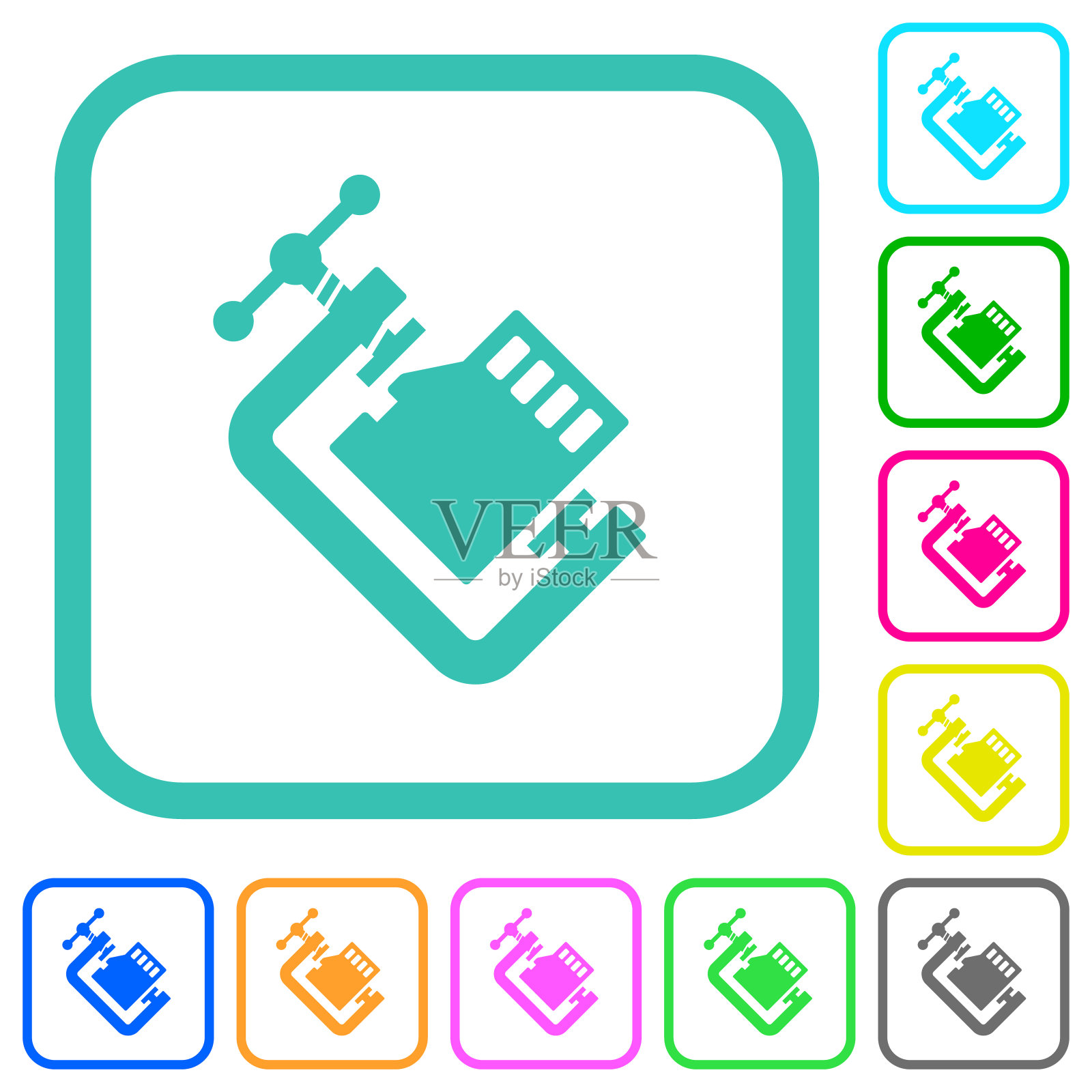 Micro sd存储卡压缩立体生动的彩色平面图标图标素材