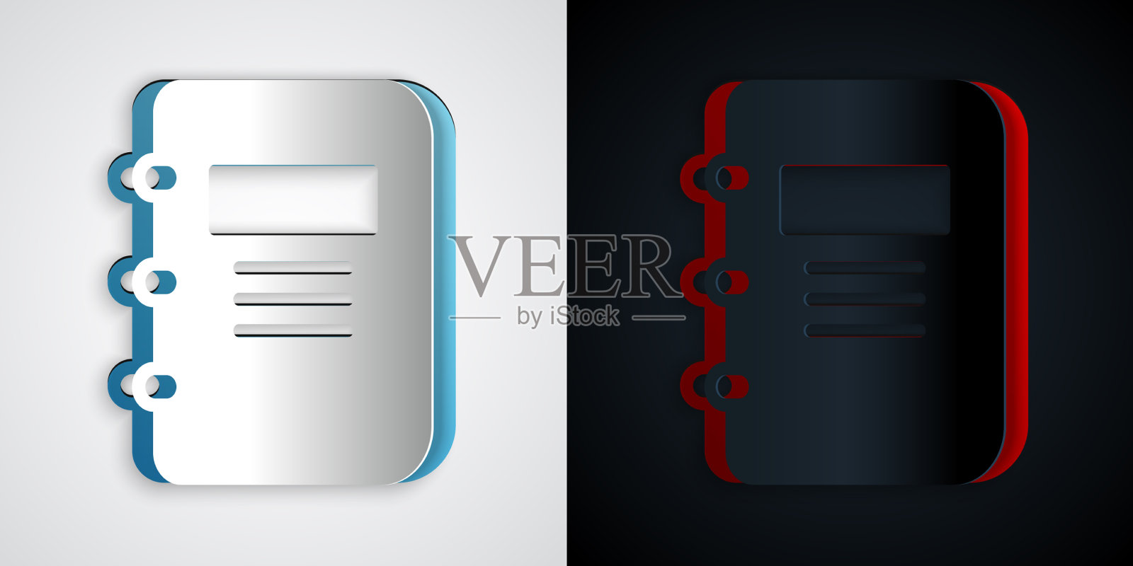 剪纸笔记本图标孤立在灰色和黑色图标素材