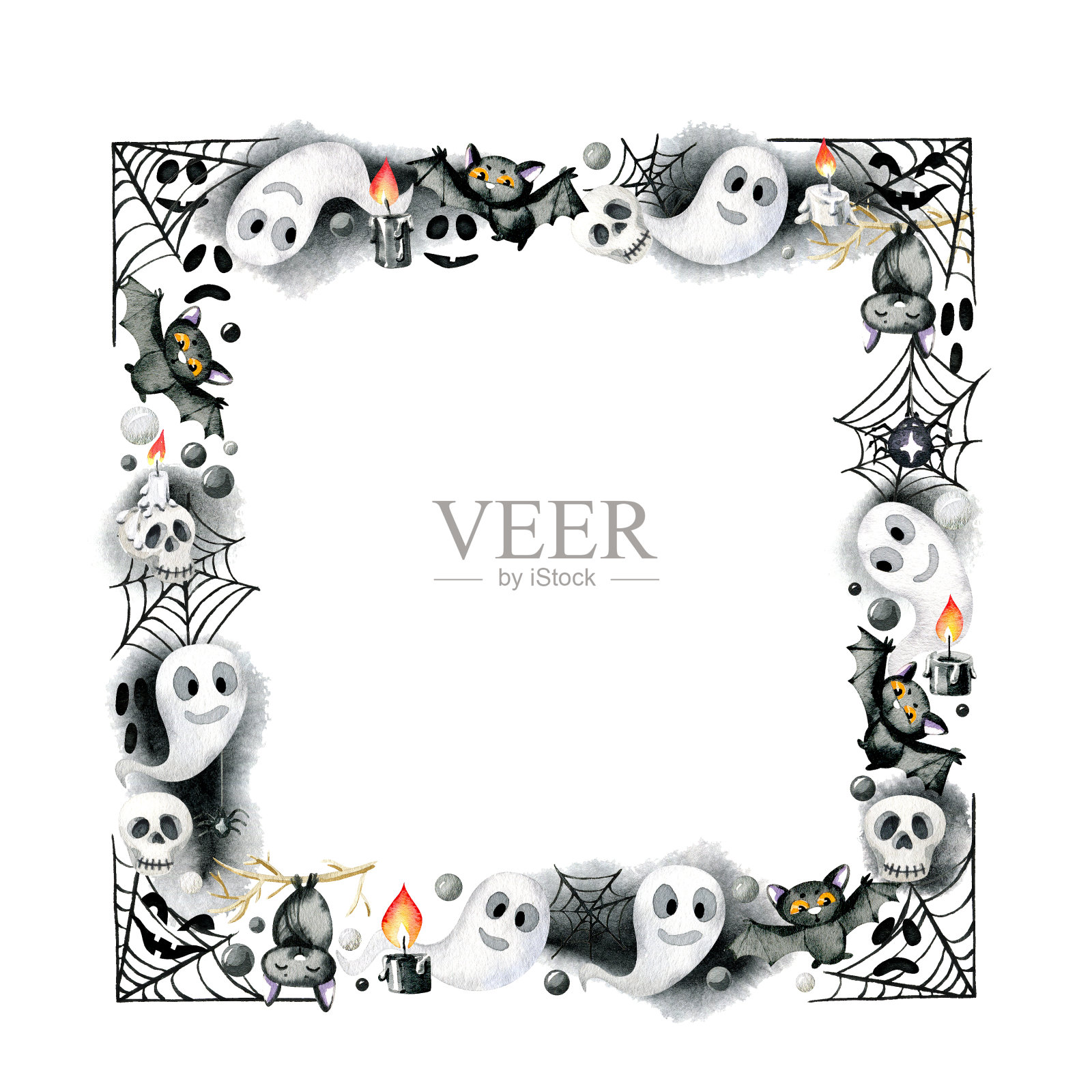 水彩万圣节框架。插画图片素材