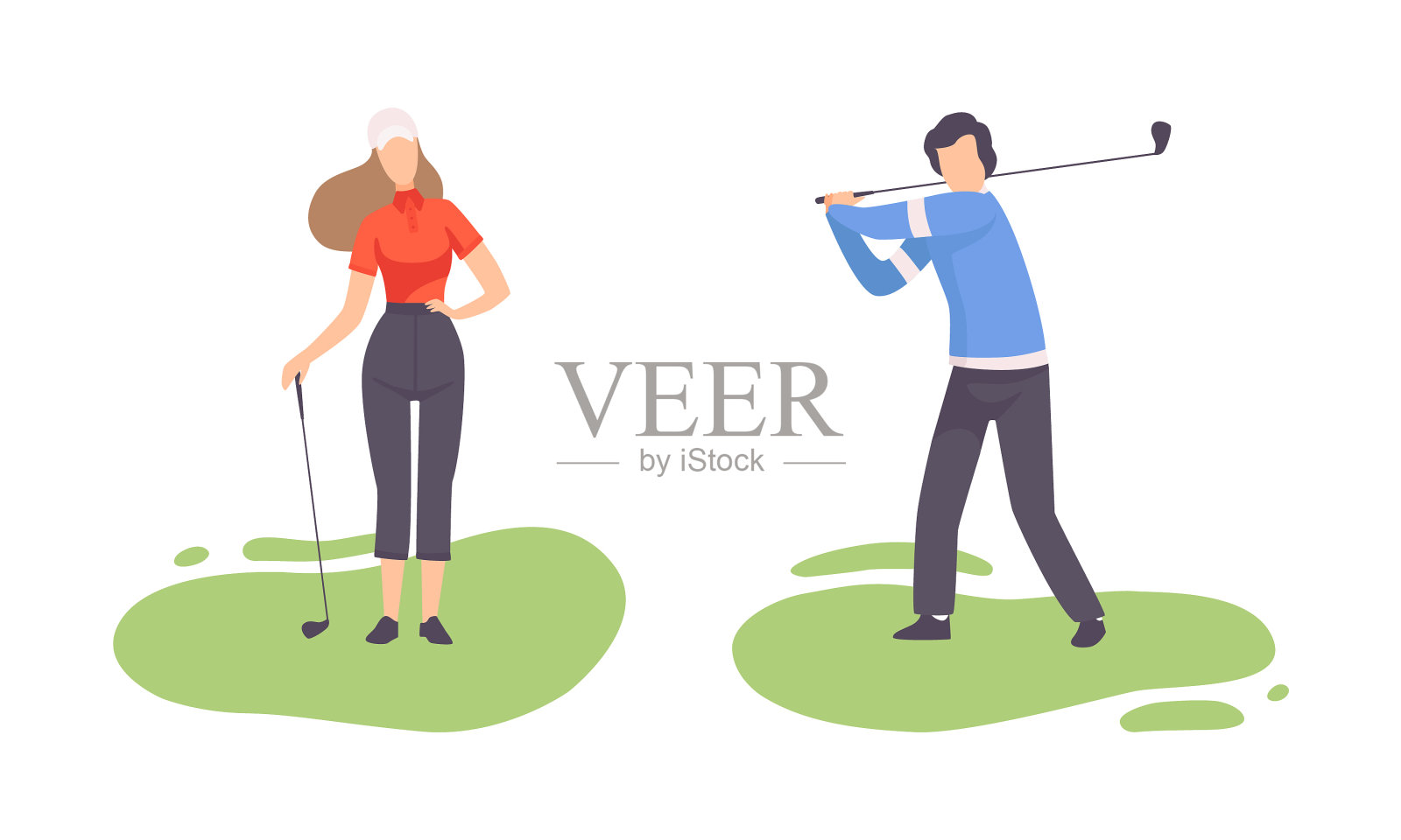 年轻男女在绿茵茵的草坪上打高尔夫球设计元素图片