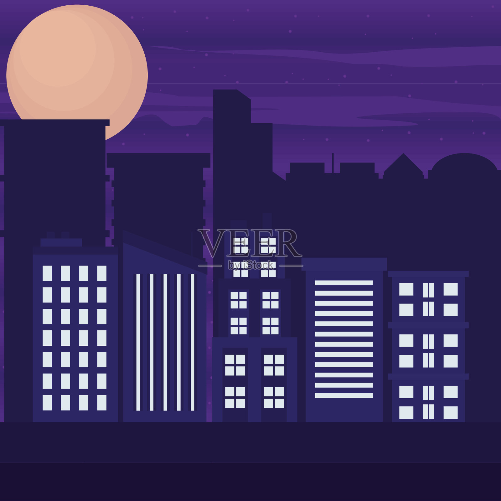 夜间城市景观插画图片素材