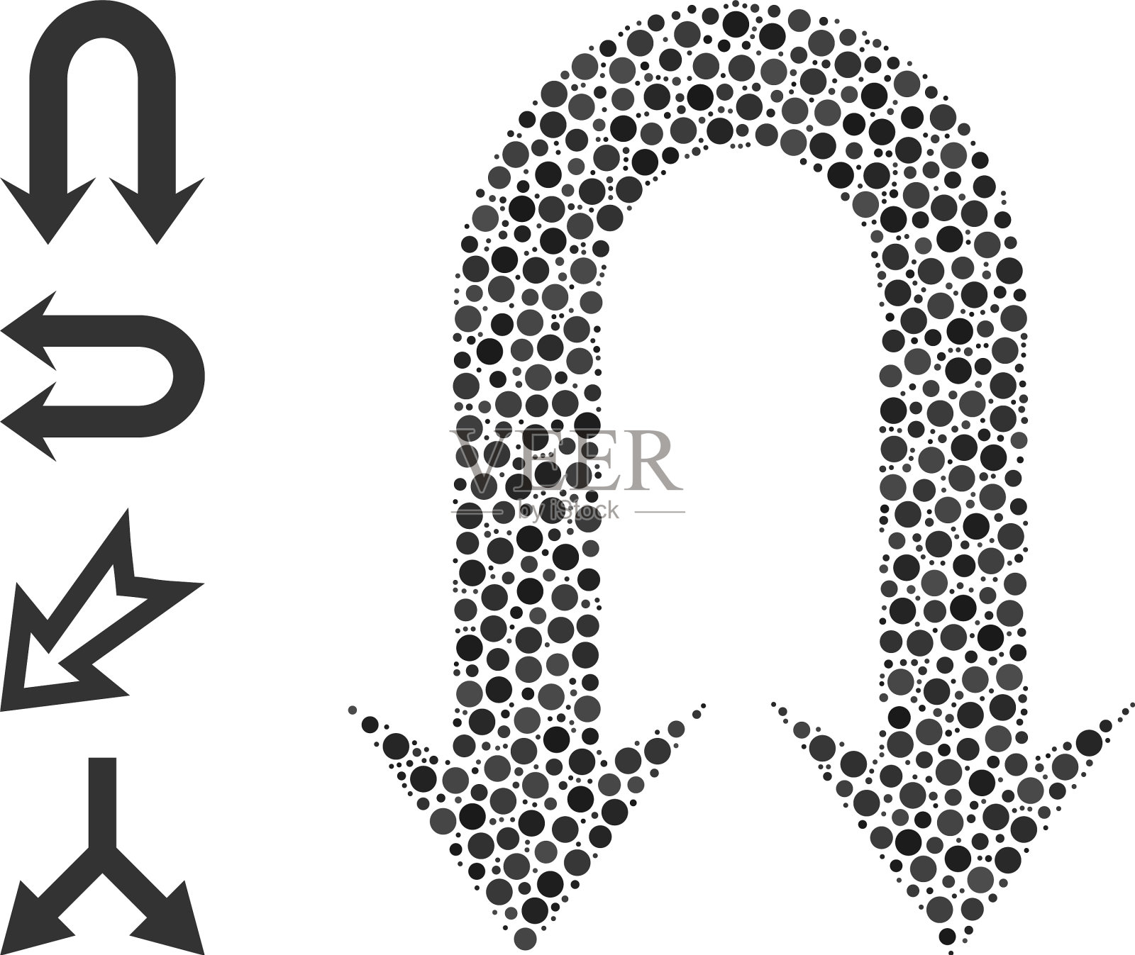 点双背箭头拼贴的圆圈和设计元素图片