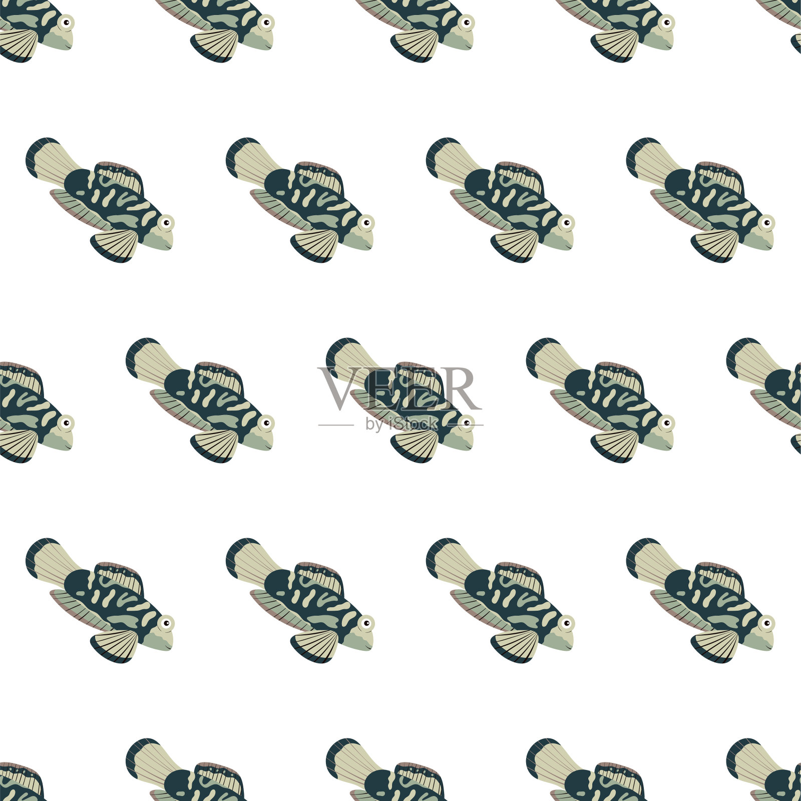 海洋动物无缝花纹与鳜鱼。海底世界的居民打印。插画图片素材