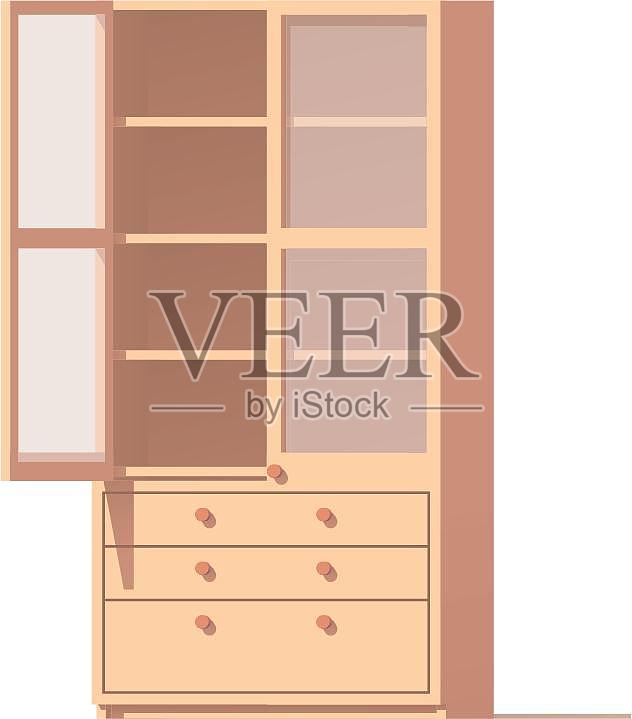 手绘插画风格住宅家具书柜储物柜扁平化元素设计元素图片