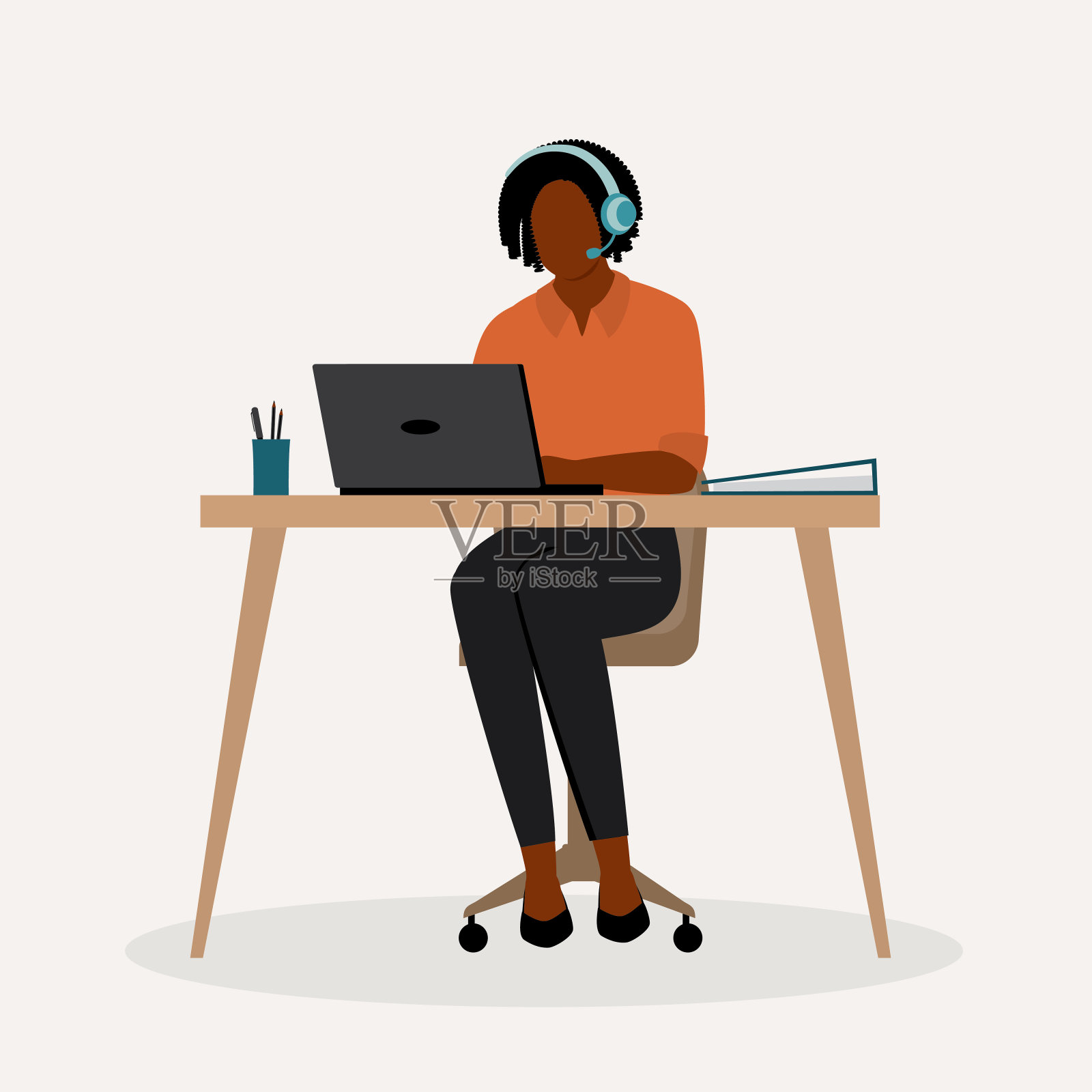 黑人女性客户支持代表。插画图片素材